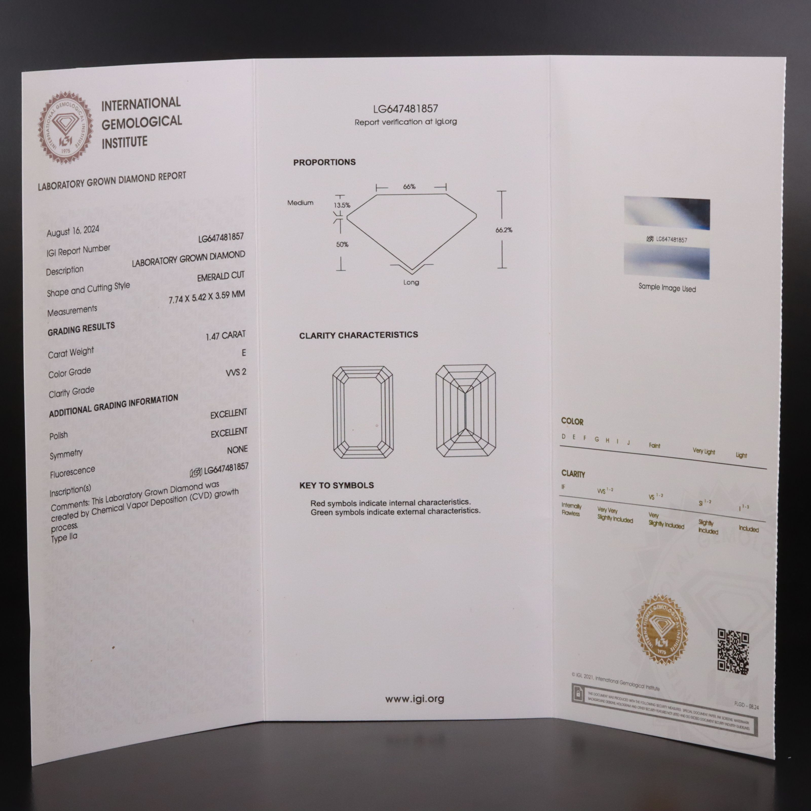 Loose 1.47 CT Lab Grown Diamond with IGI Report