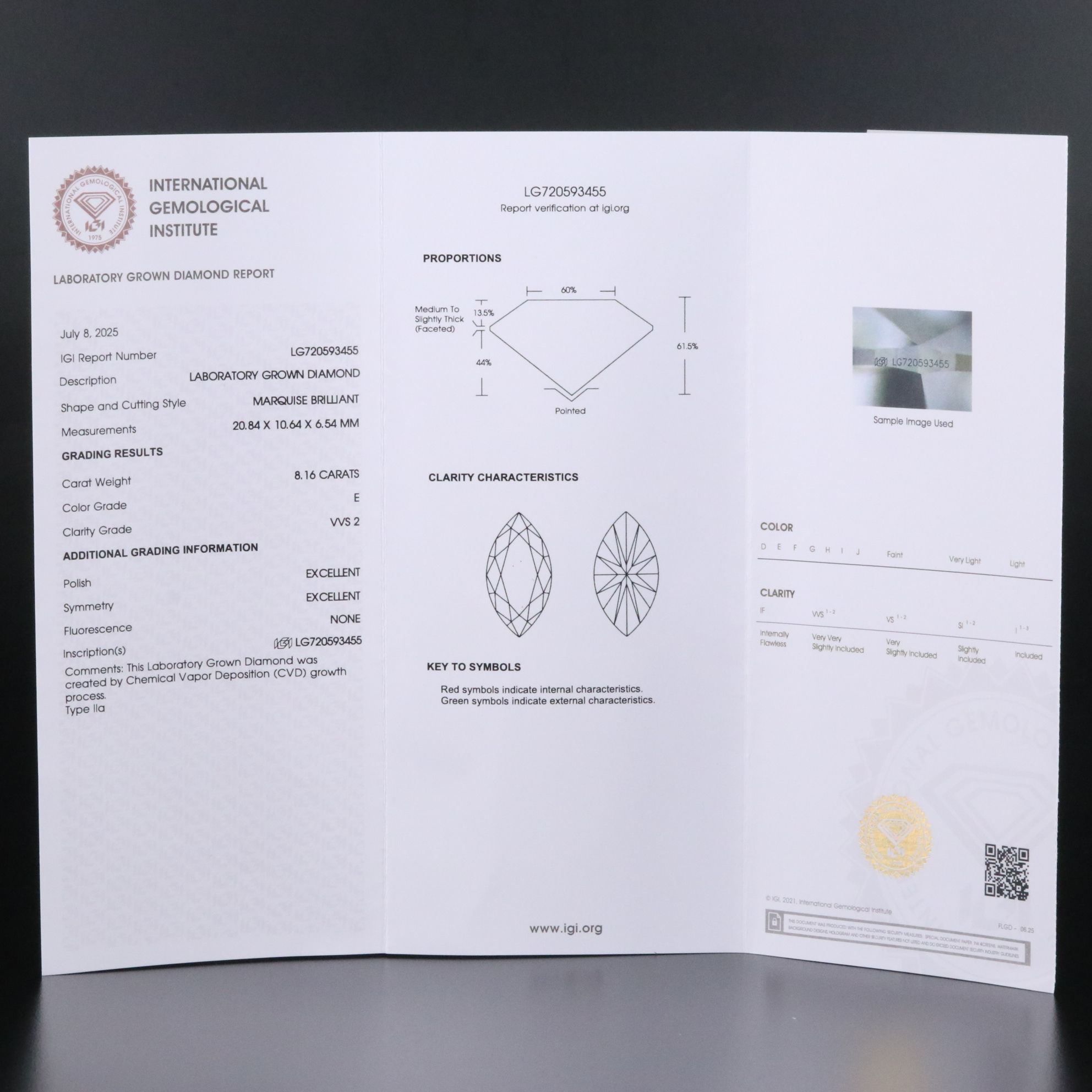 18K 8.16 CT Lab Grown Diamond Solitaire Ring with IGI Report