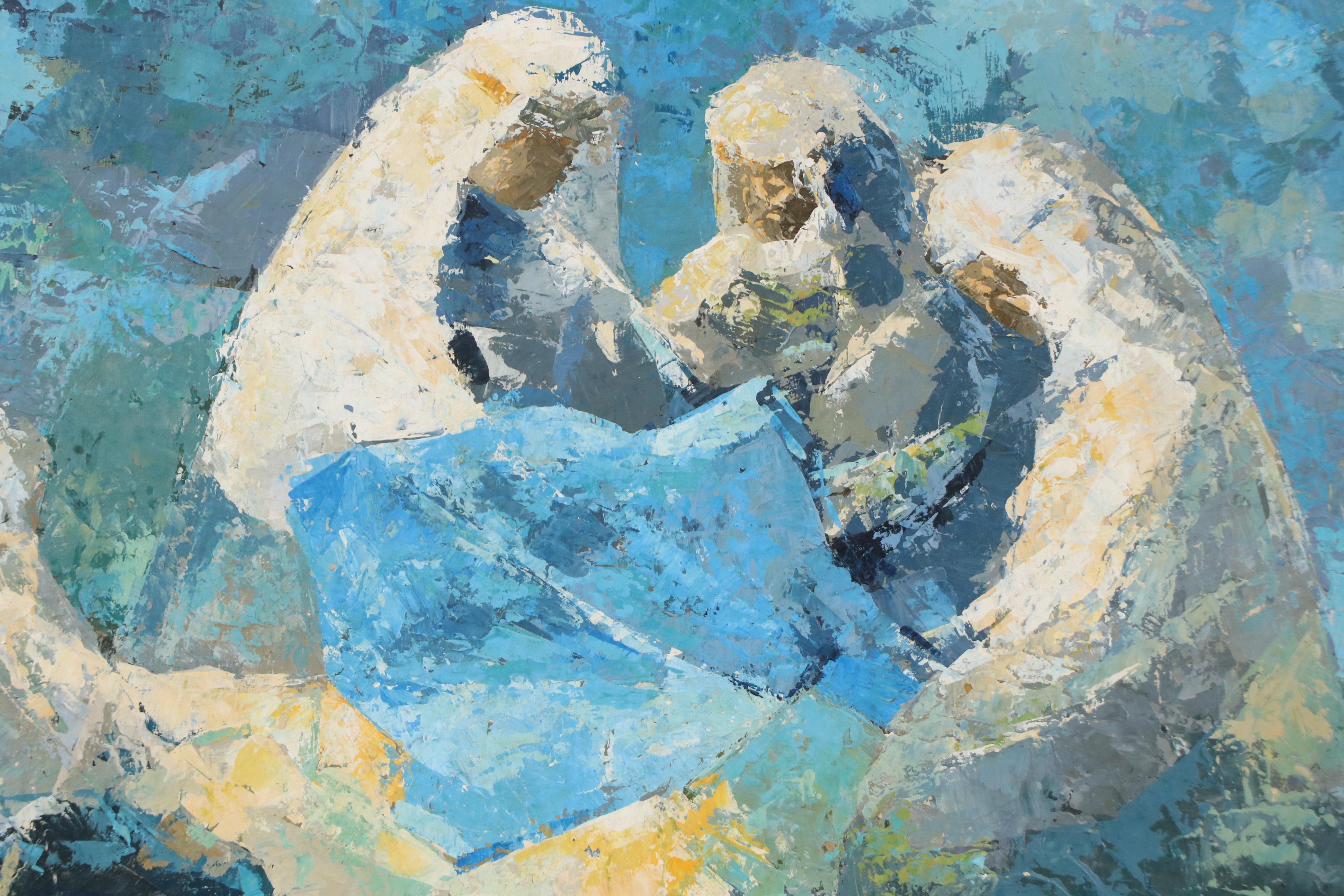 Blue Abstract Figural Oil Painting, 1965