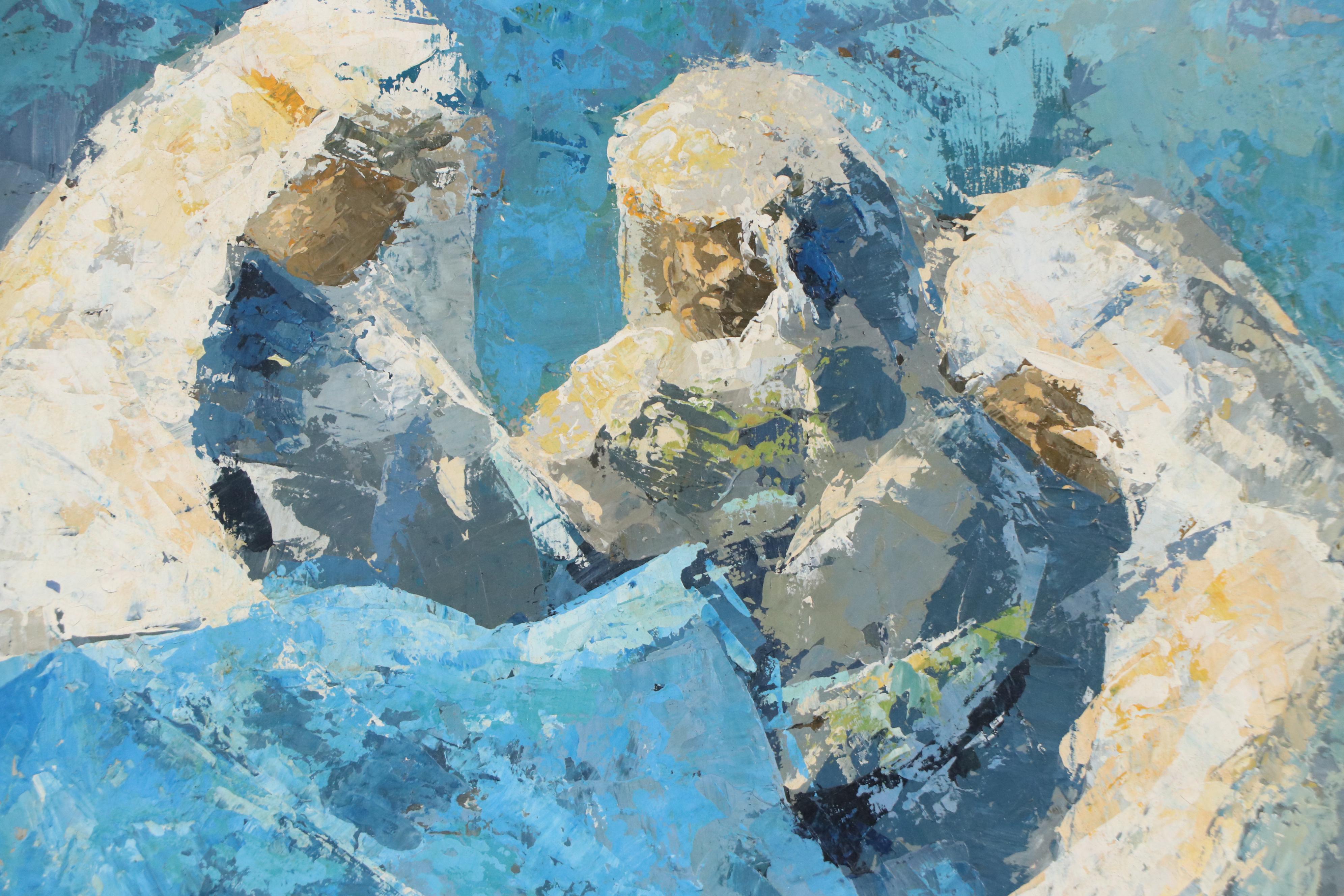 Blue Abstract Figural Oil Painting, 1965