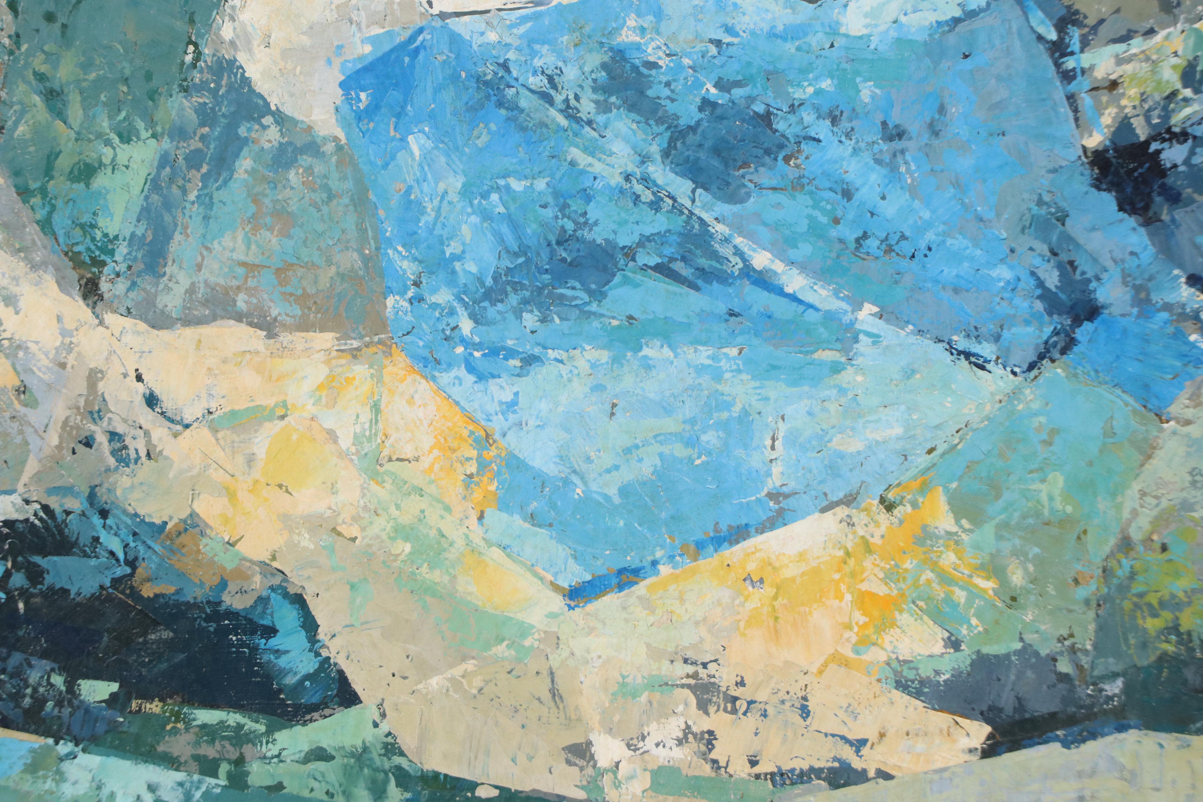 Blue Abstract Figural Oil Painting, 1965