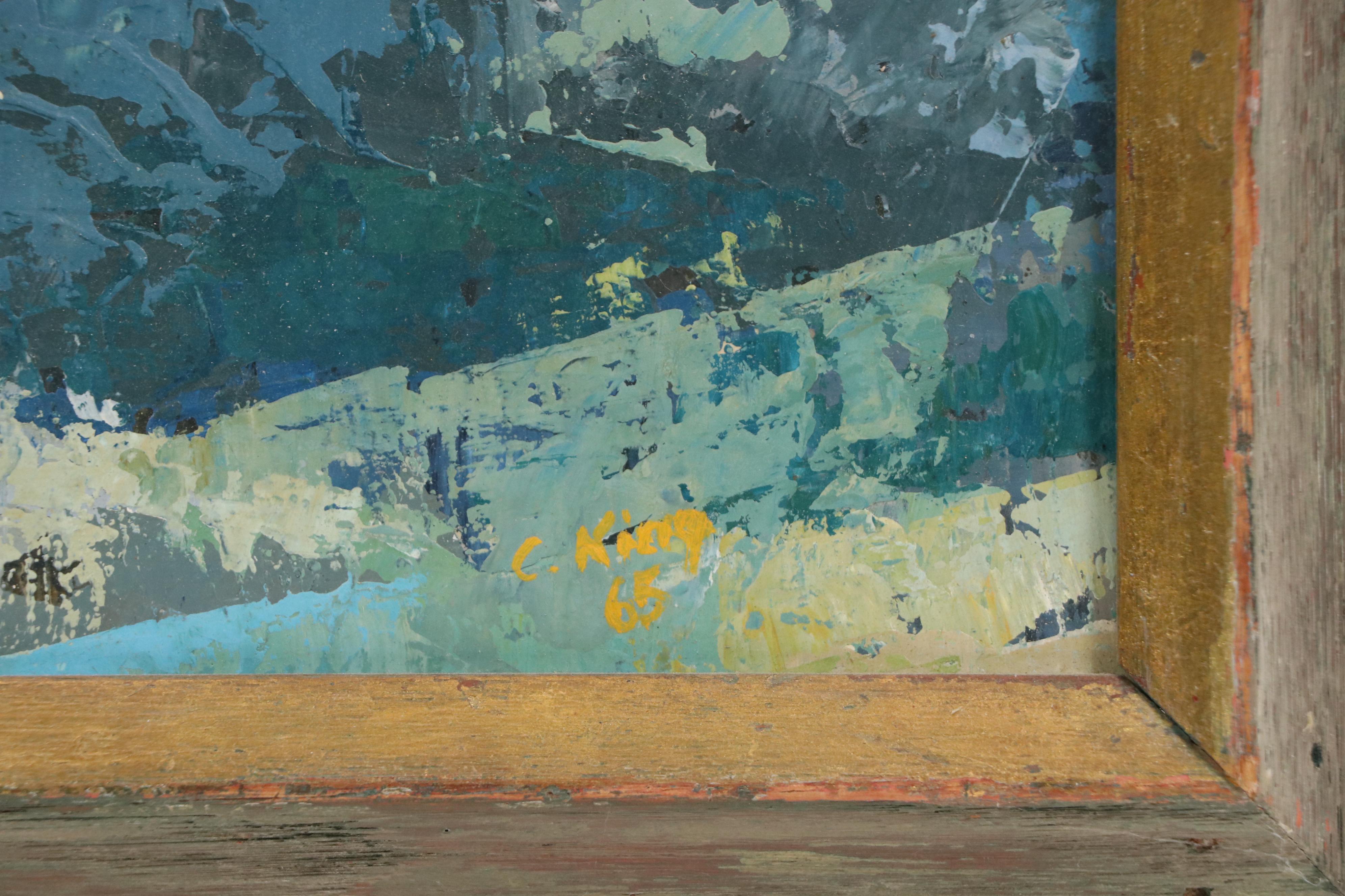 Blue Abstract Figural Oil Painting, 1965