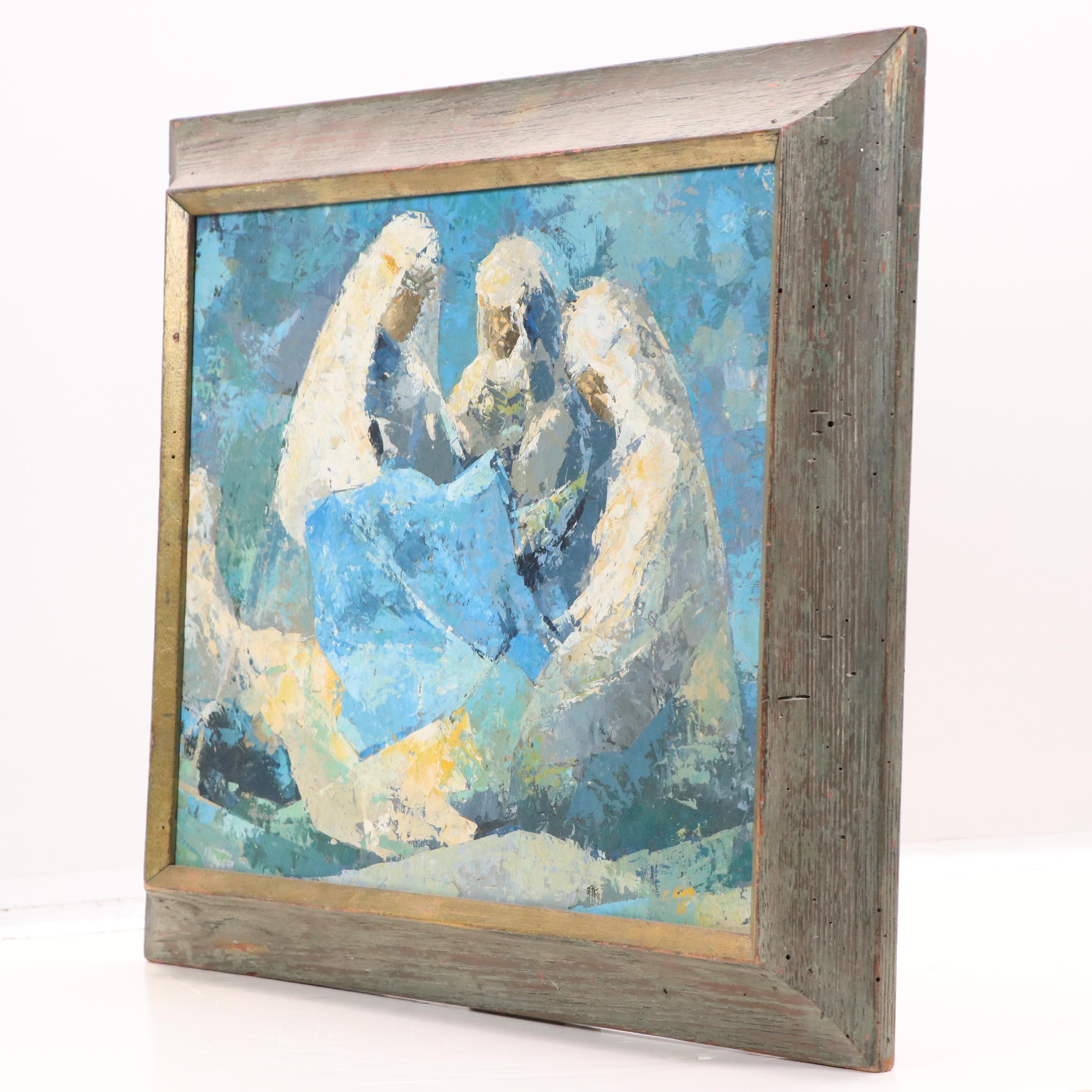 Blue Abstract Figural Oil Painting, 1965