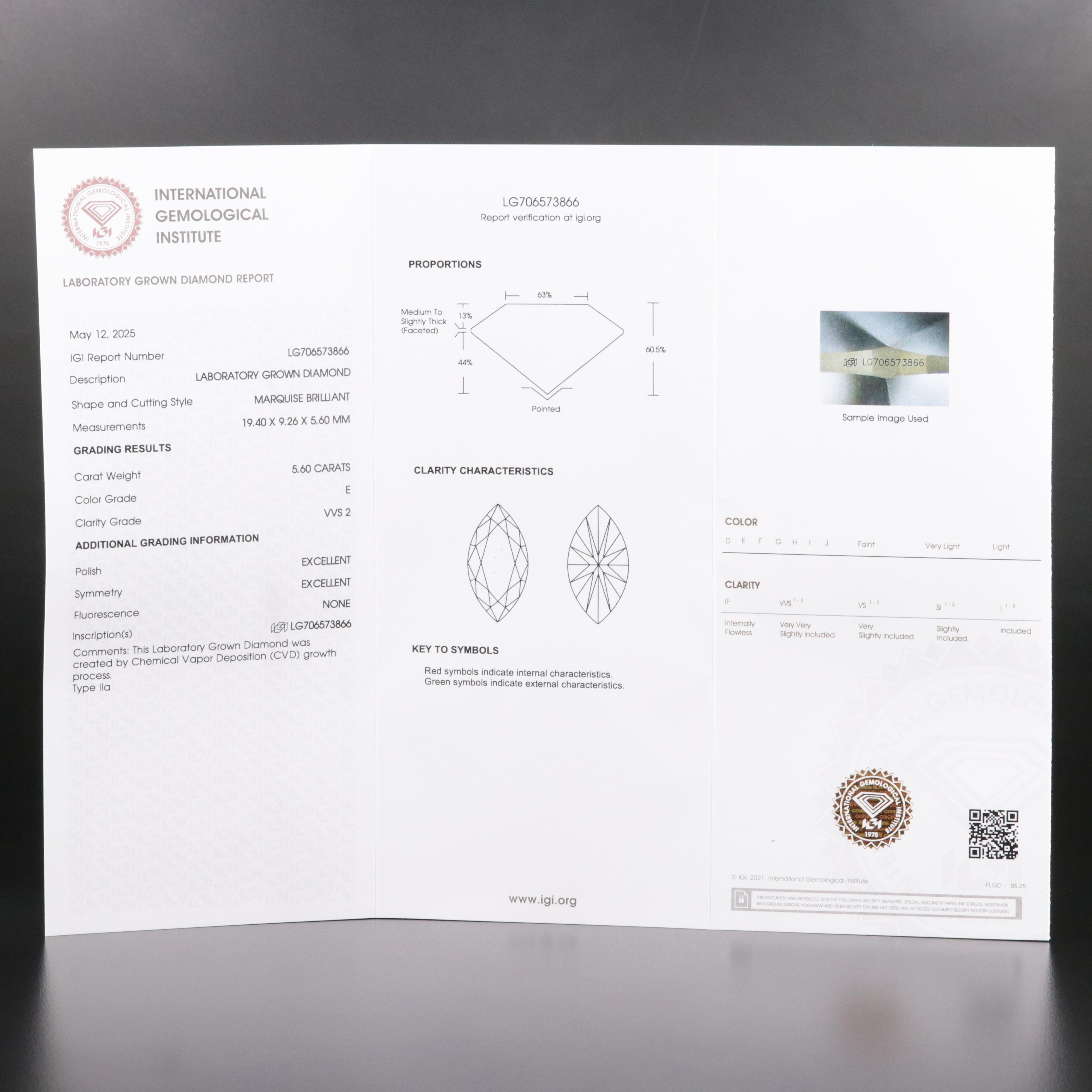 Loose 5.60 CT Lab Grown Diamond with IGI Report