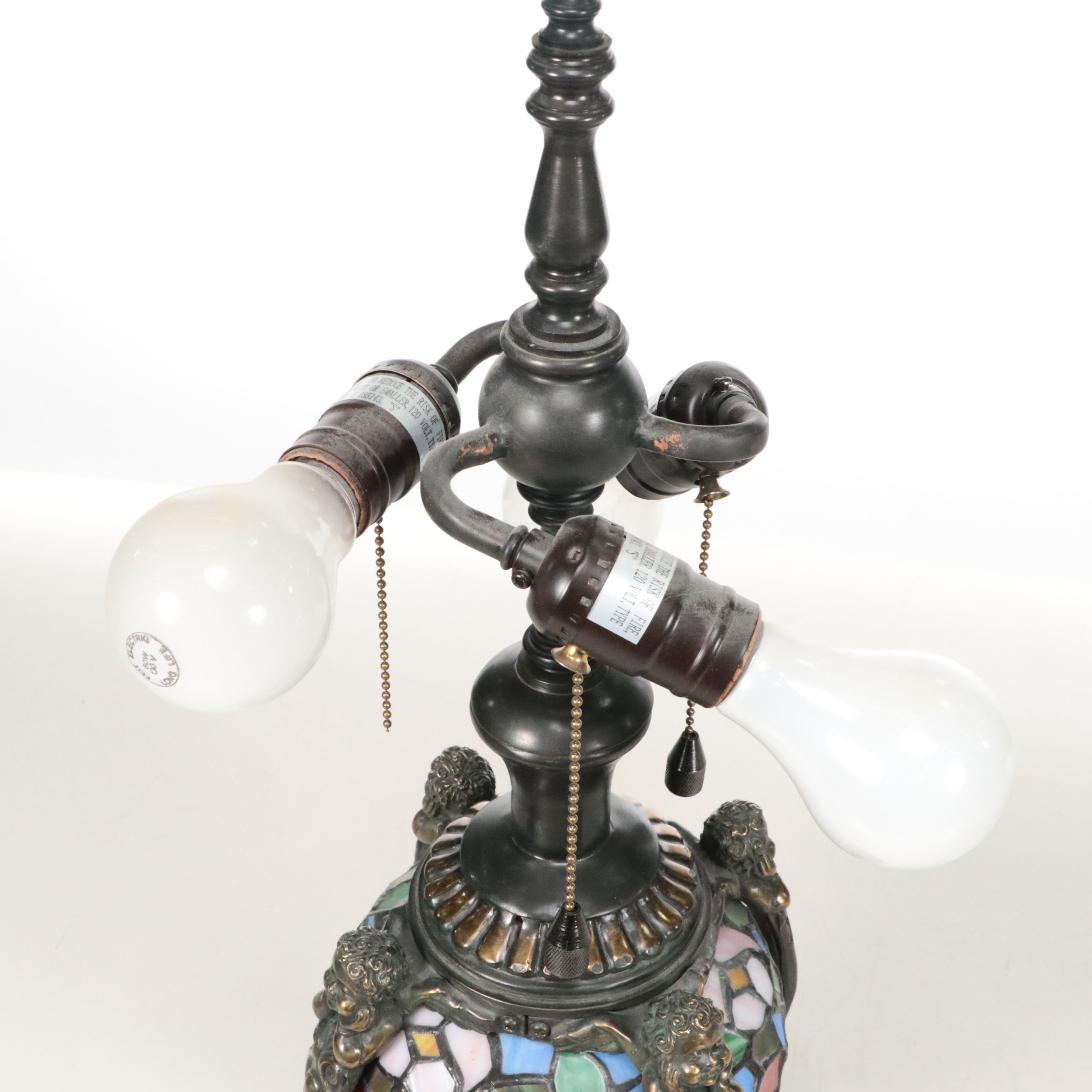 Art Nouveau Style Metal Table Lamp with Floral Slag Glass Shade