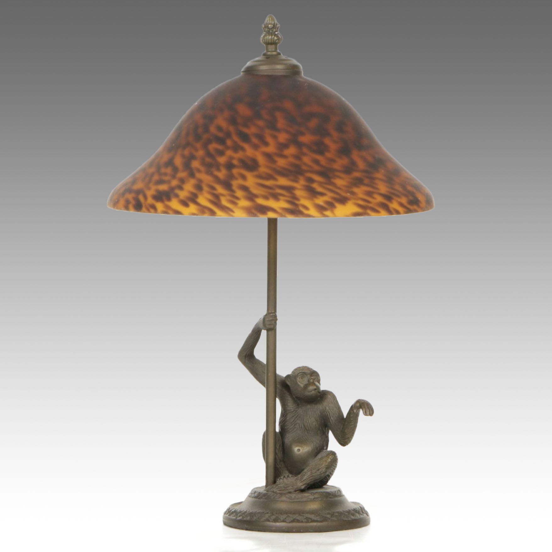 Andrea by Sadek Bronzed Brass and Glass Chimpanzee Lamp