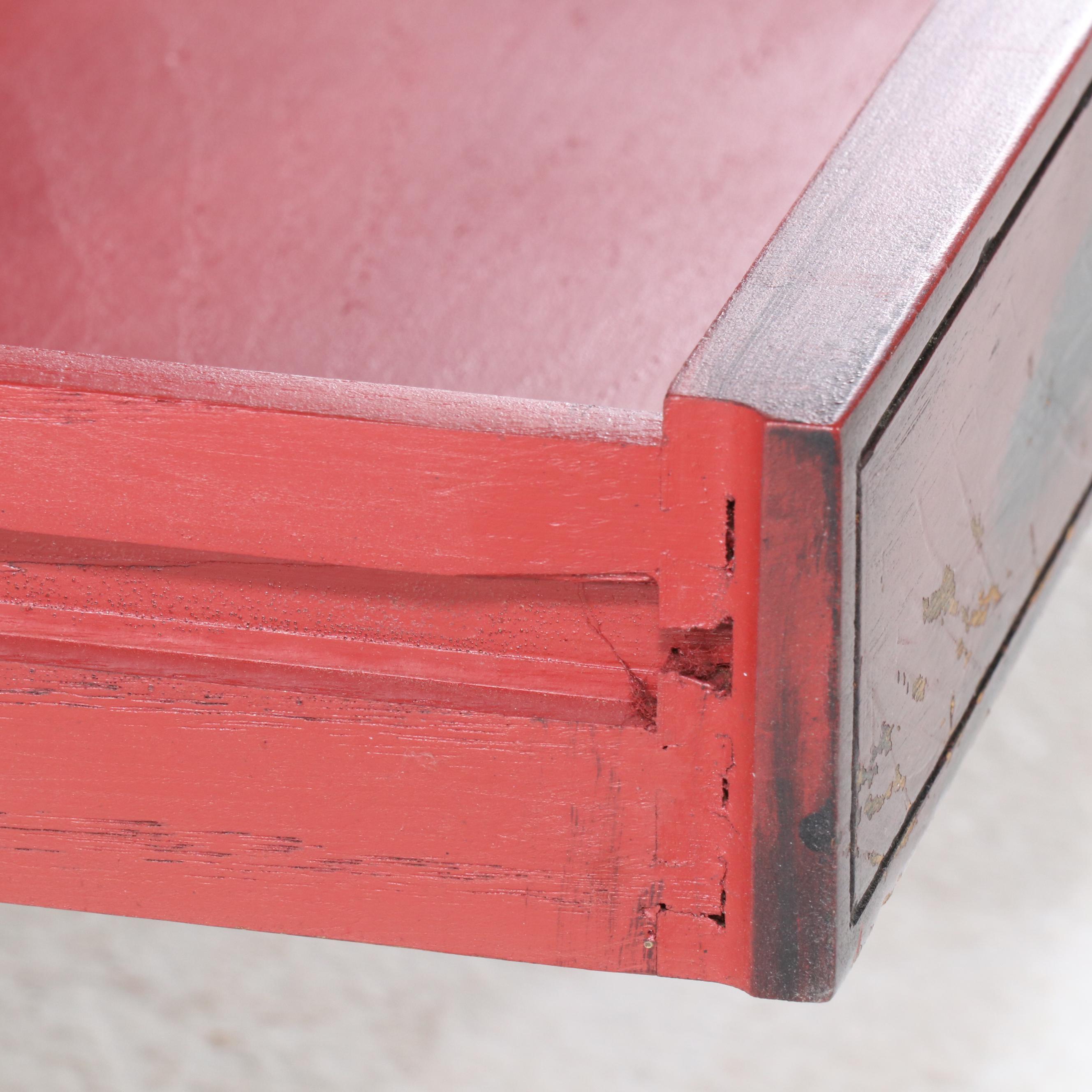 Anglo-Chinese Style Red and Black Lacquered Single Drawer Coffee Table