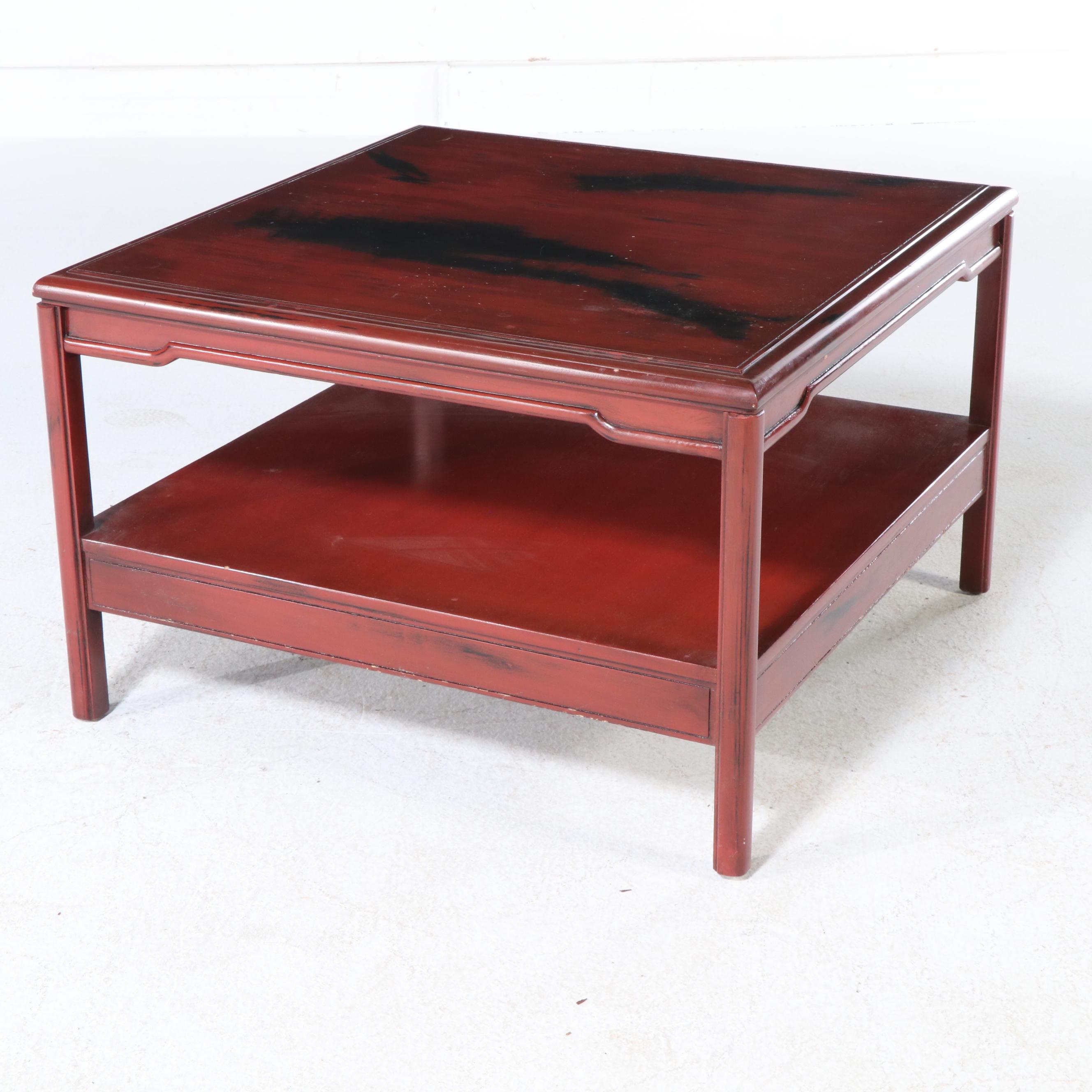 Anglo-Chinese Style Red and Black Lacquered Single Drawer Coffee Table