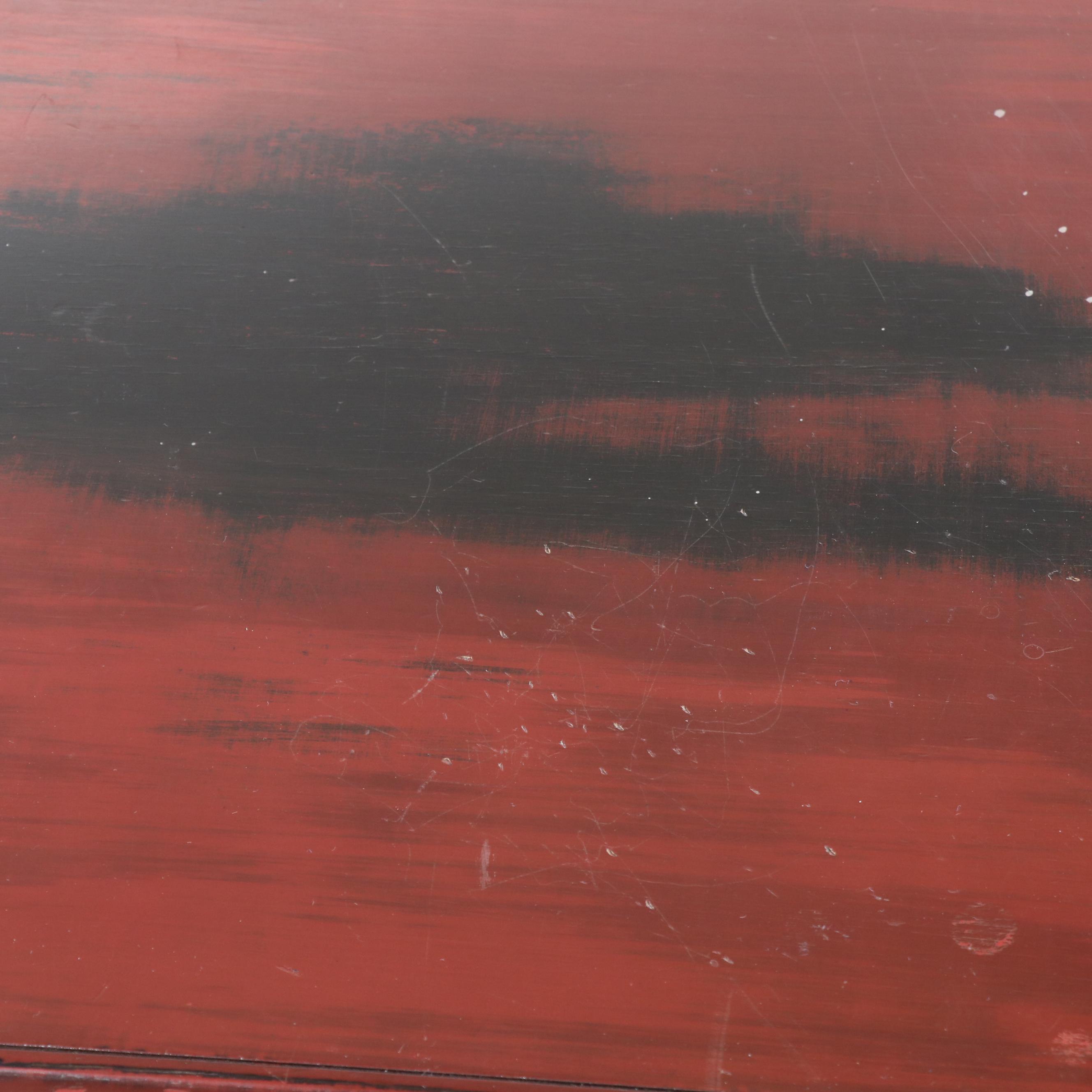 Anglo-Chinese Style Red and Black Lacquered Single Drawer Coffee Table