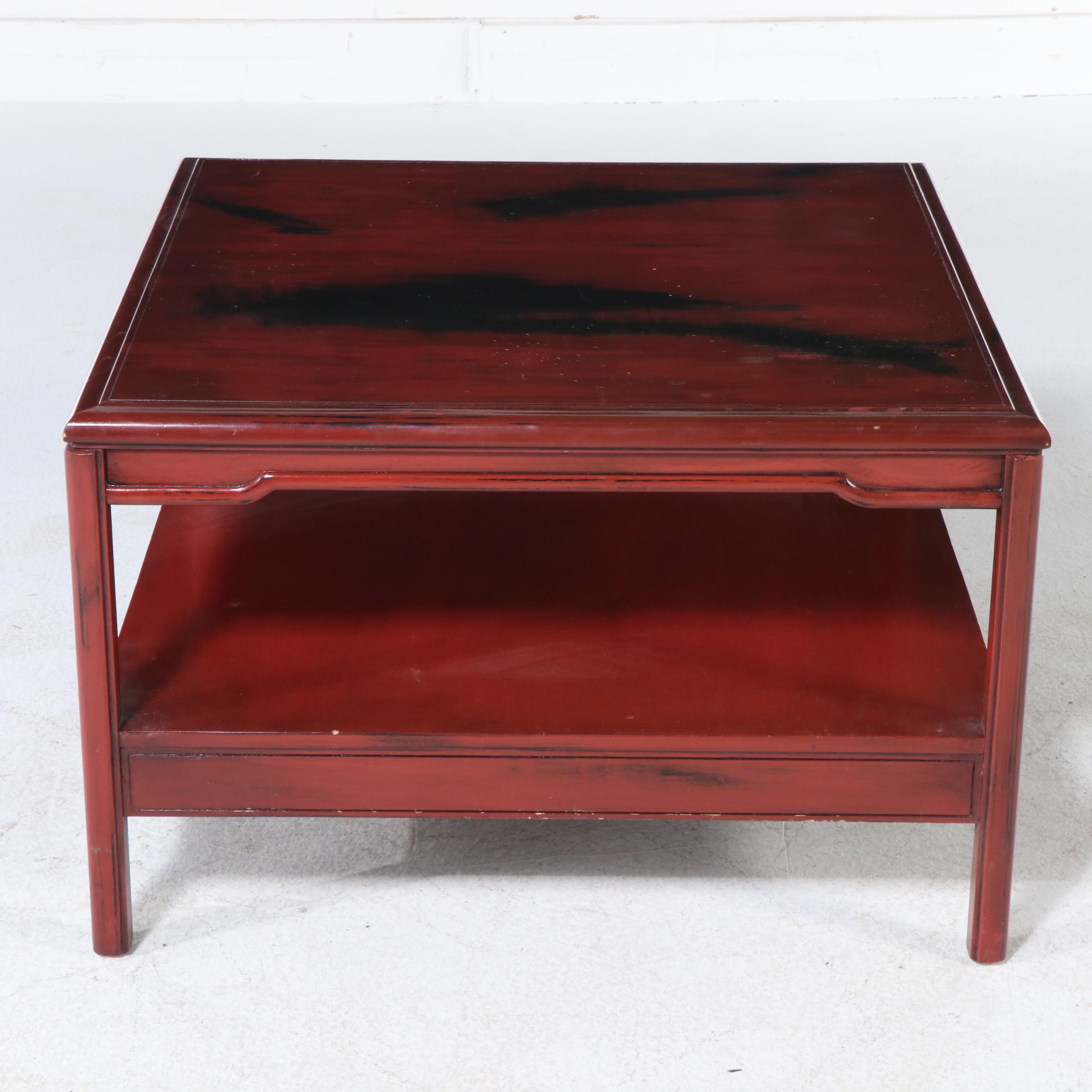 Anglo-Chinese Style Red and Black Lacquered Single Drawer Coffee Table