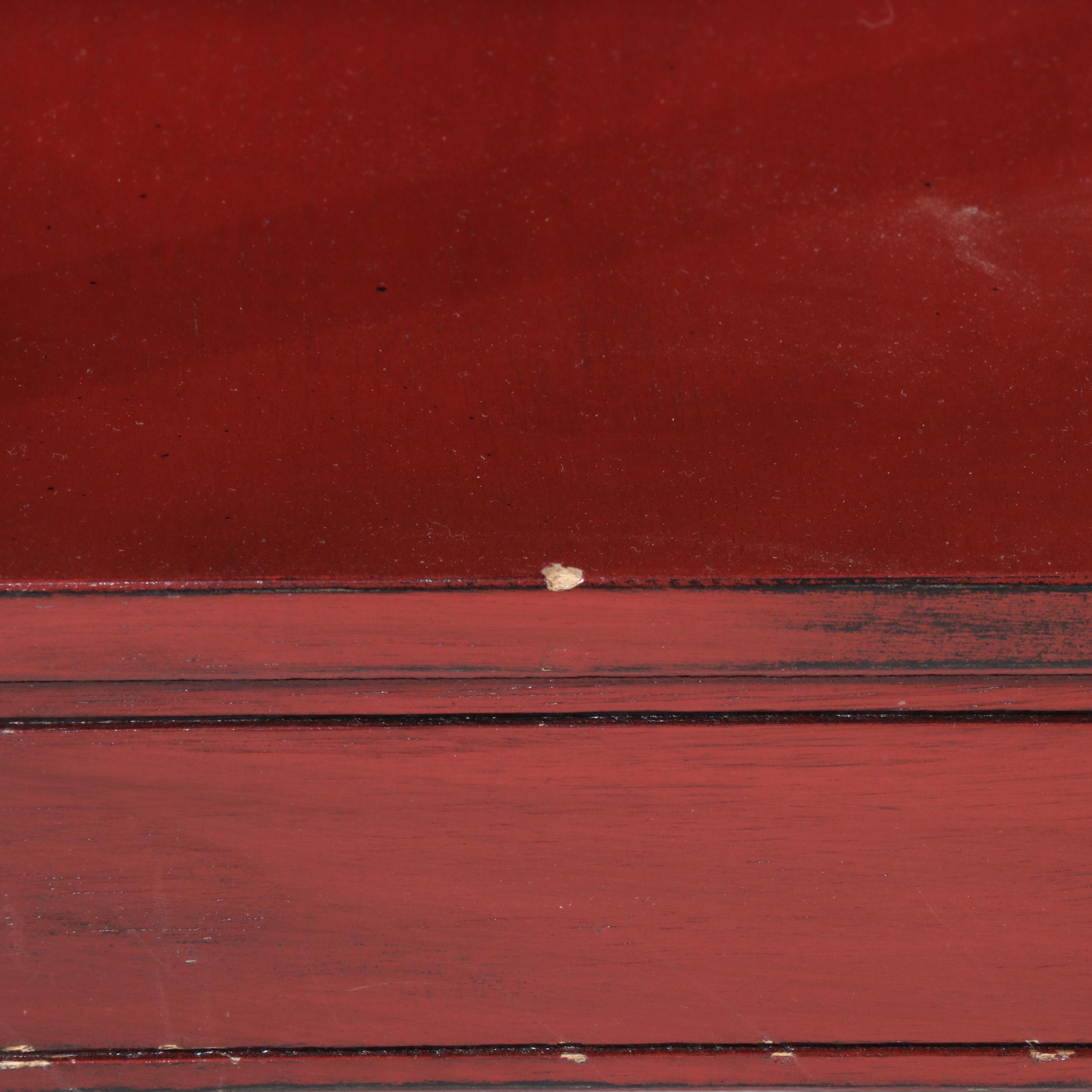 Anglo-Chinese Style Red and Black Lacquered Single Drawer Coffee Table