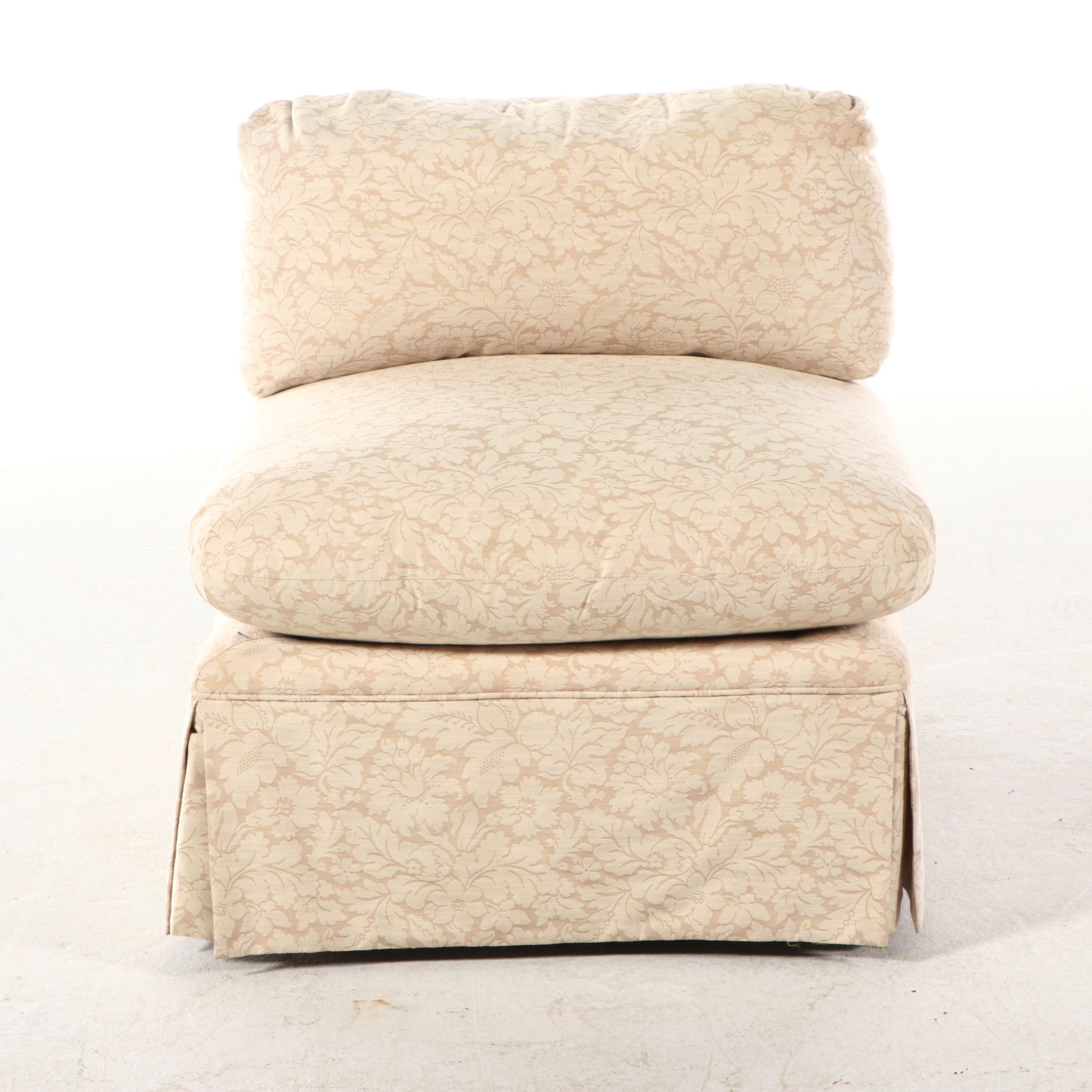 Ivory Damask Upholstered Slipper Chair