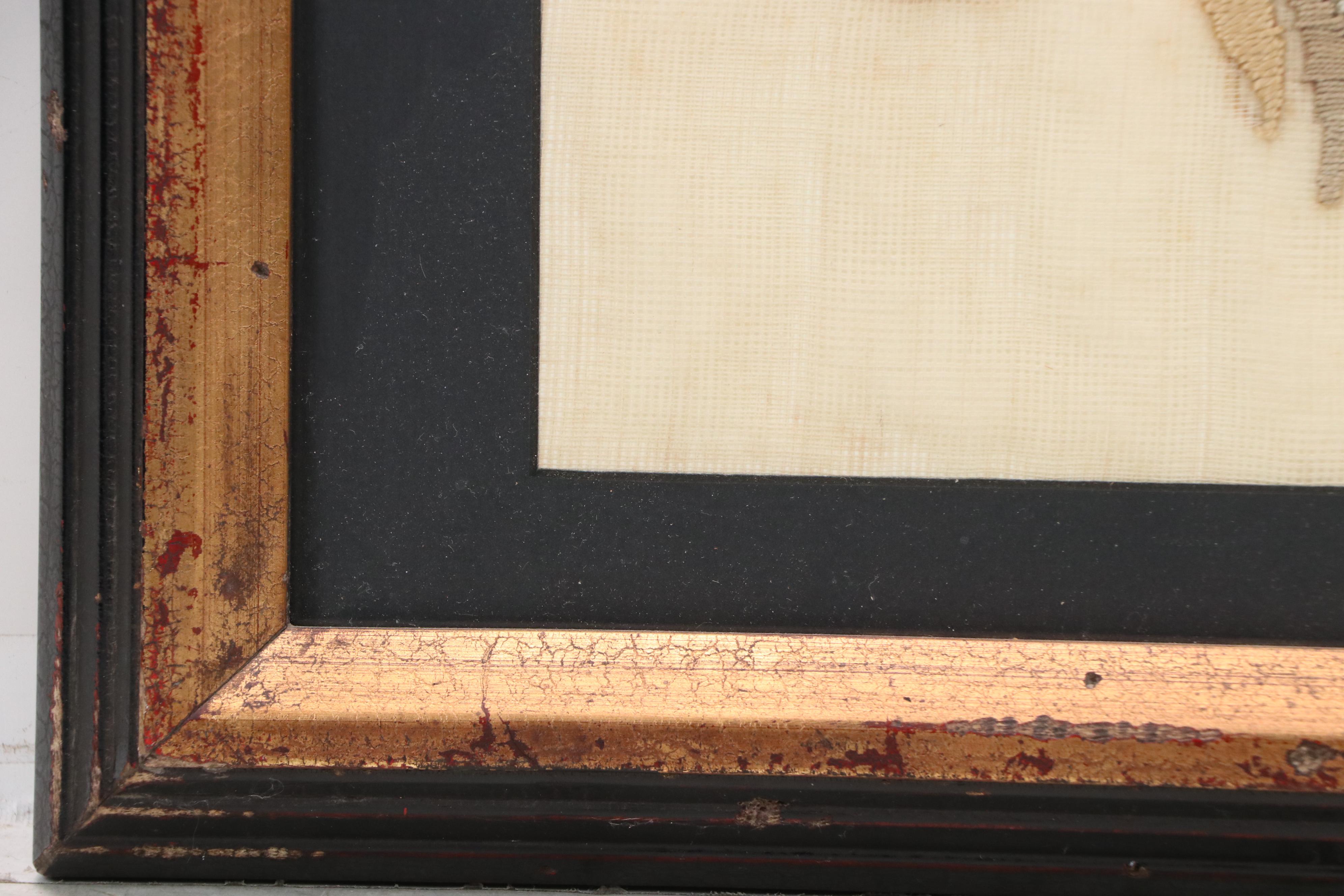 Satin Stitch Embroidered Panel of Floral Arrangement, 20th Century