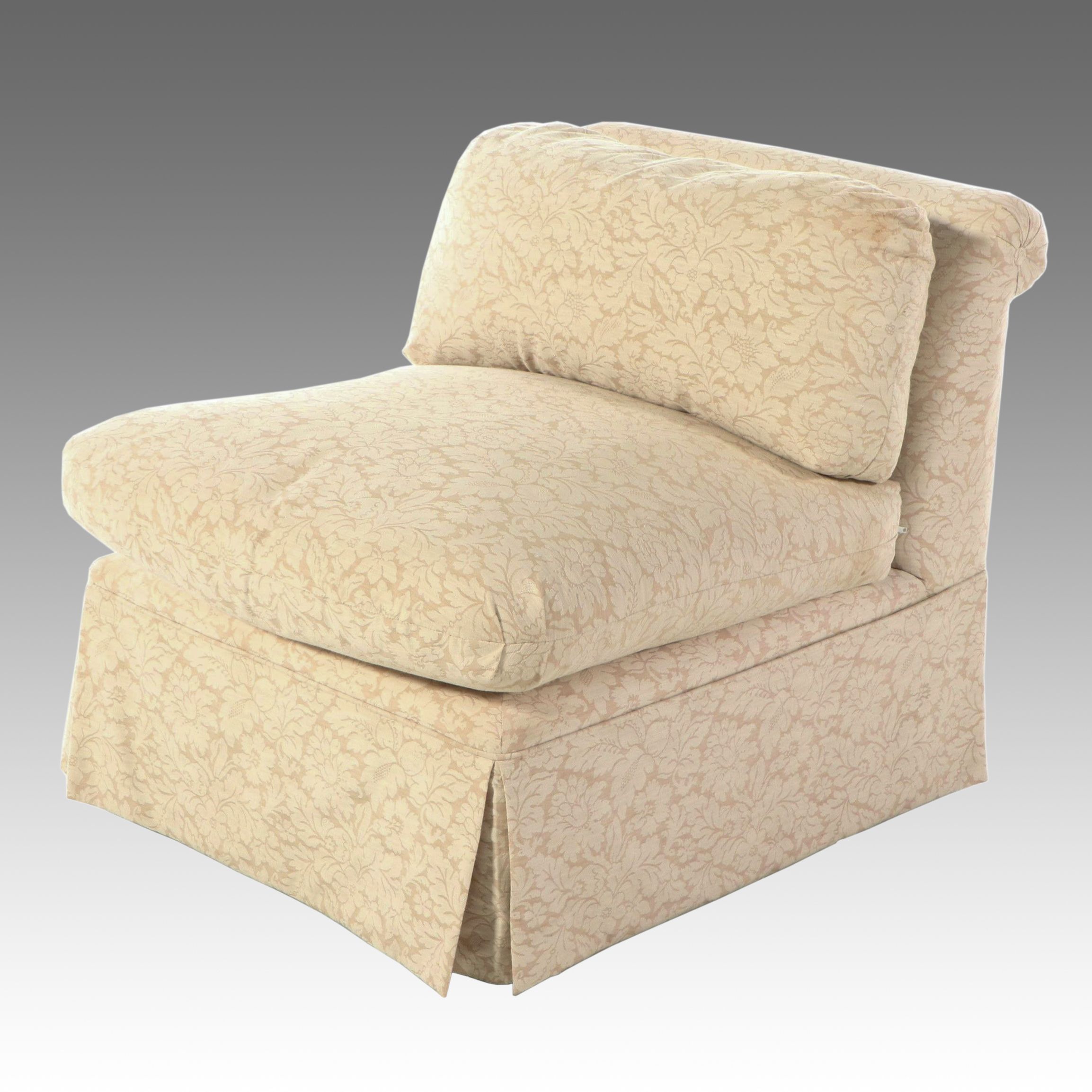 Ivory Damask Upholstered Slipper Chair