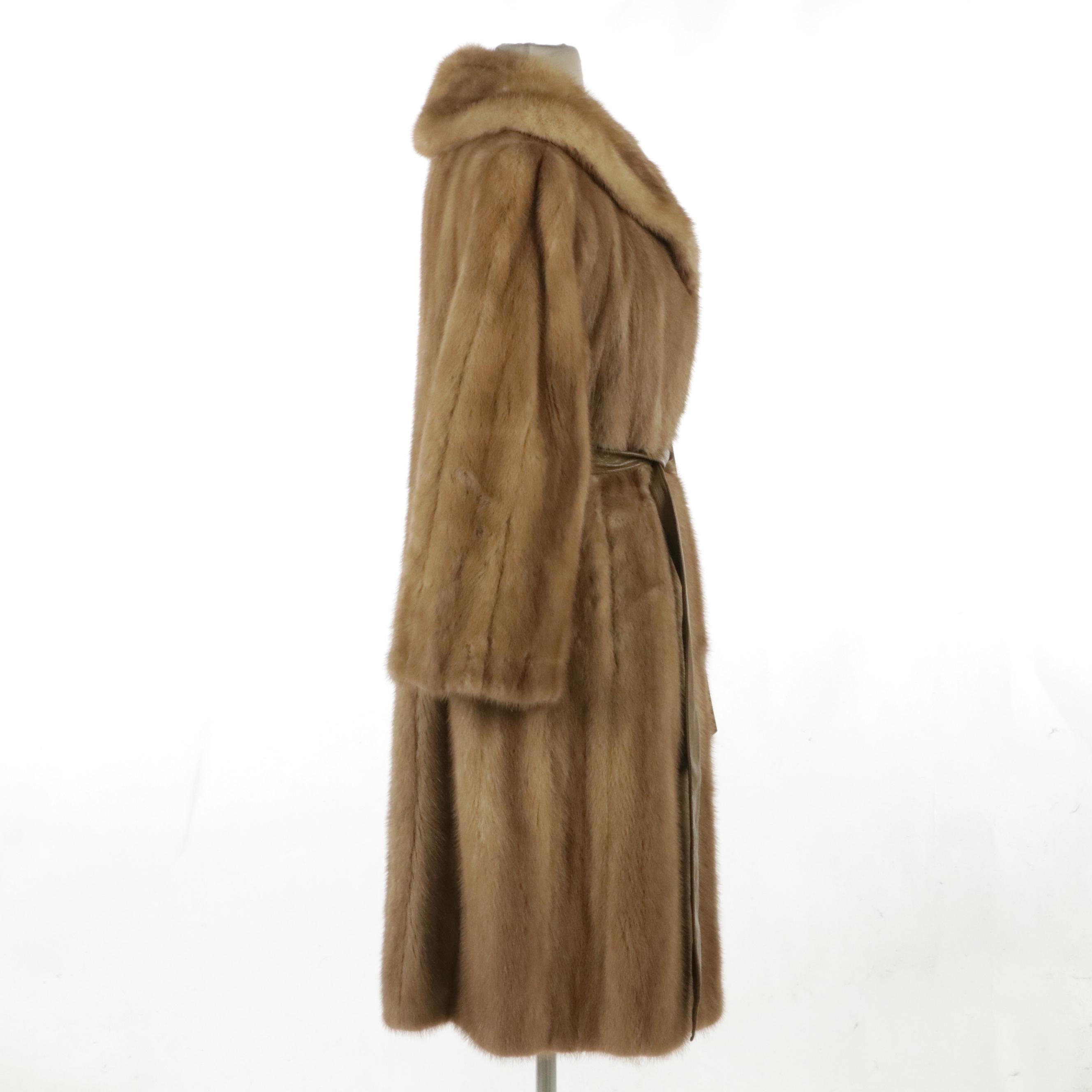 Blond Mink Fur Mid-Length Jacket with Leather Belt From Pogue's