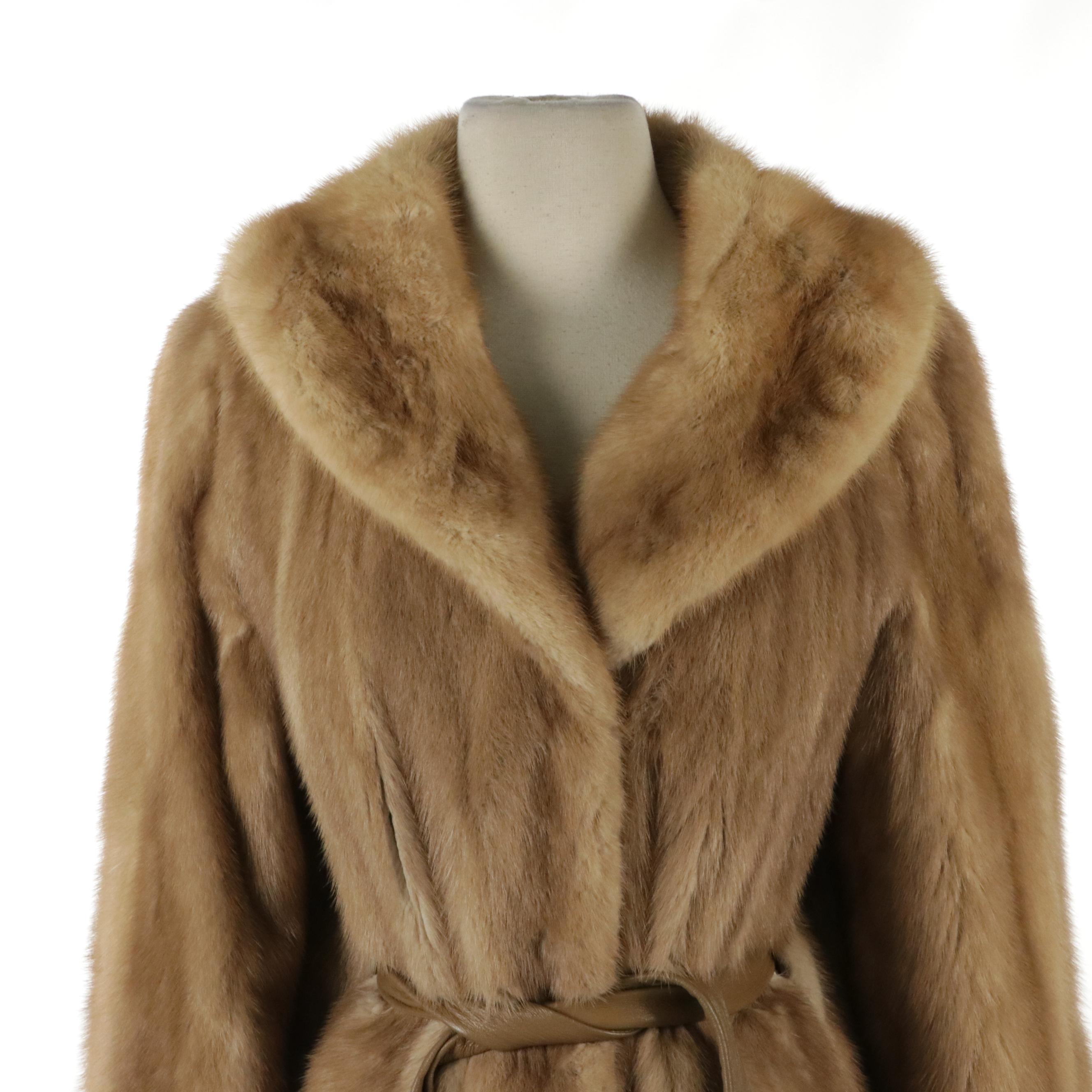 Blond Mink Fur Mid-Length Jacket with Leather Belt From Pogue's