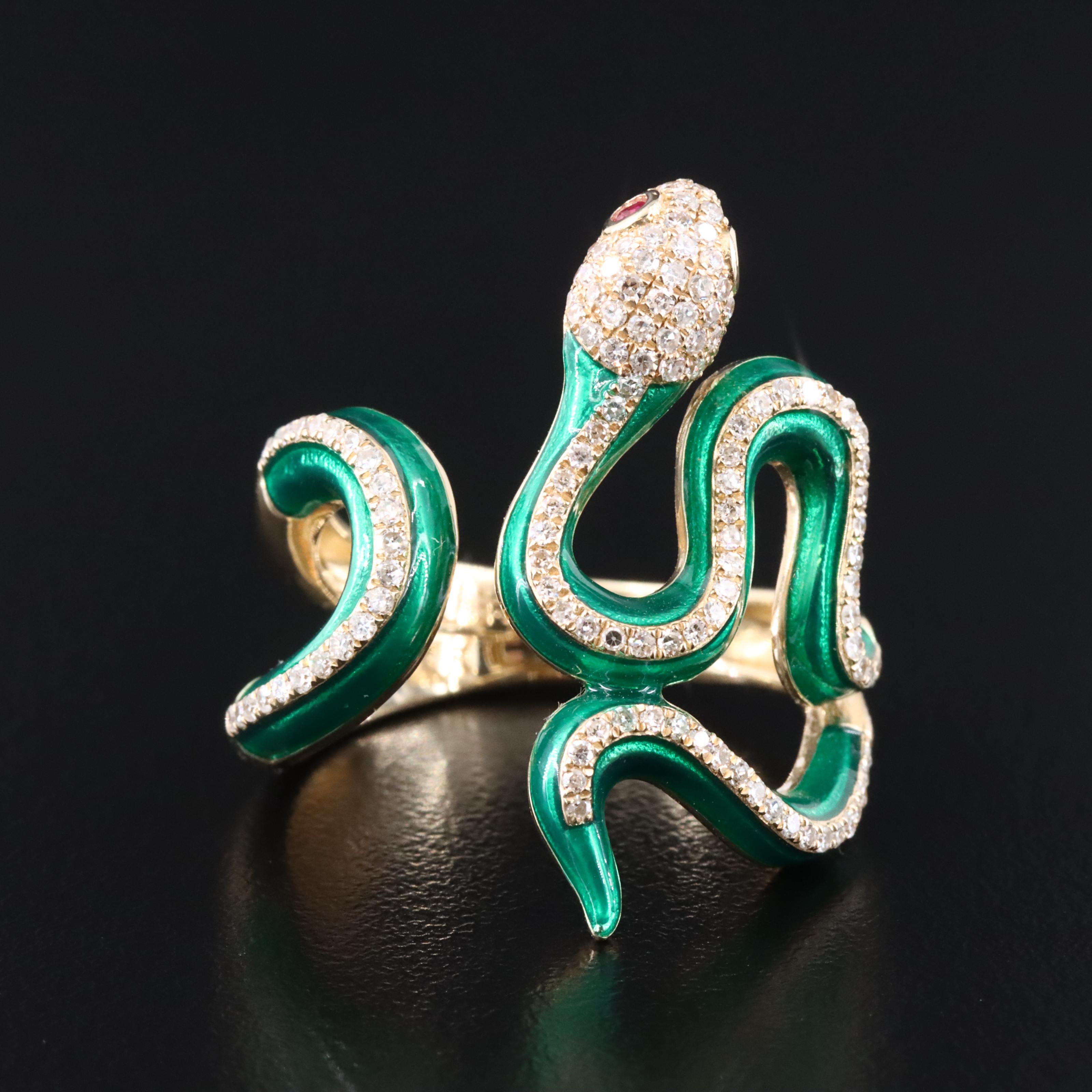 EFFY 14K Diamond, Ruby and Enamel Snake Wrap Ring