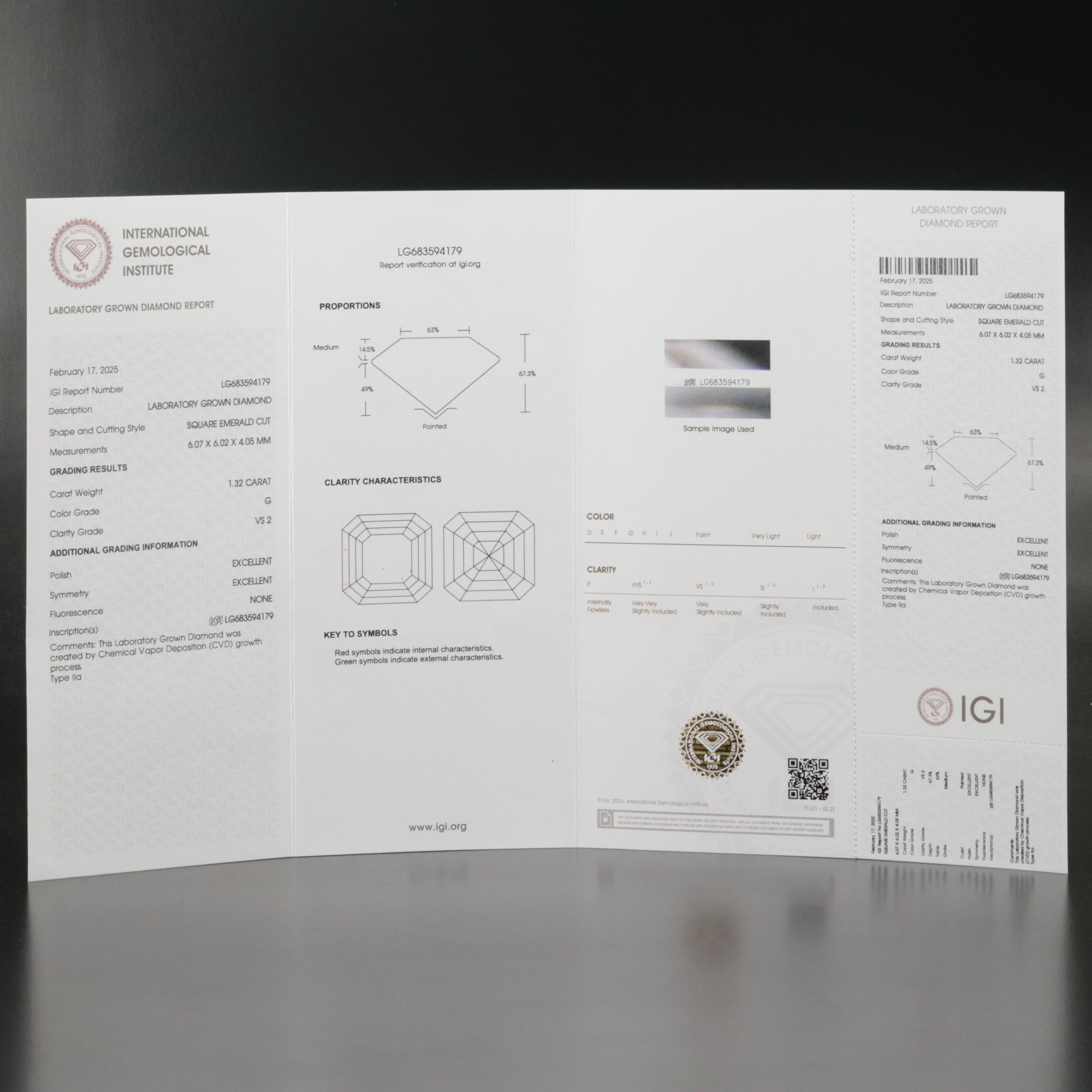 Loose 1.32 CT Lab Grown Diamond with IGI Report