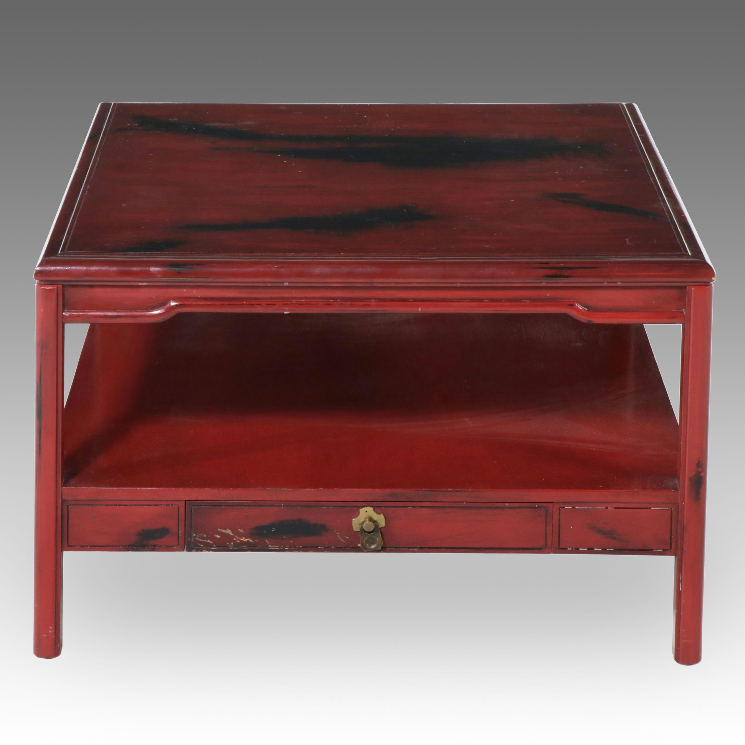 Anglo-Chinese Style Red and Black Lacquered Single Drawer Coffee Table