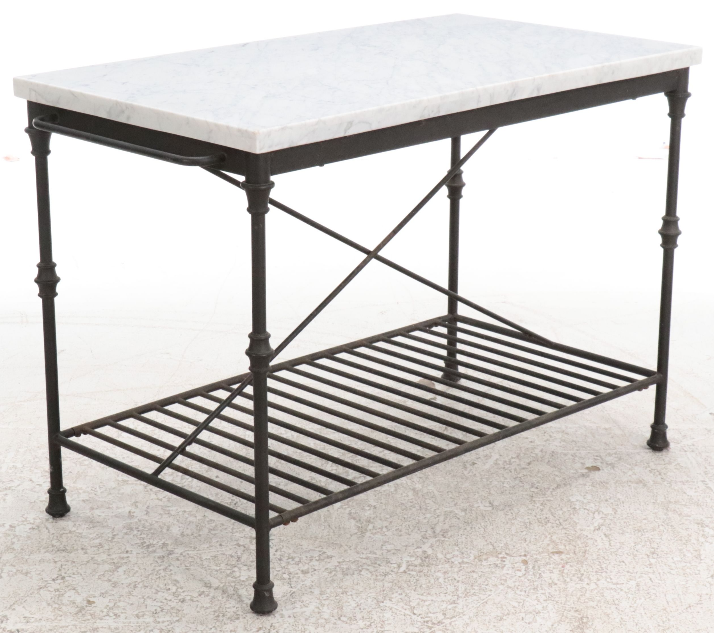French Style Cast Metal Stone Top Kitchen Island