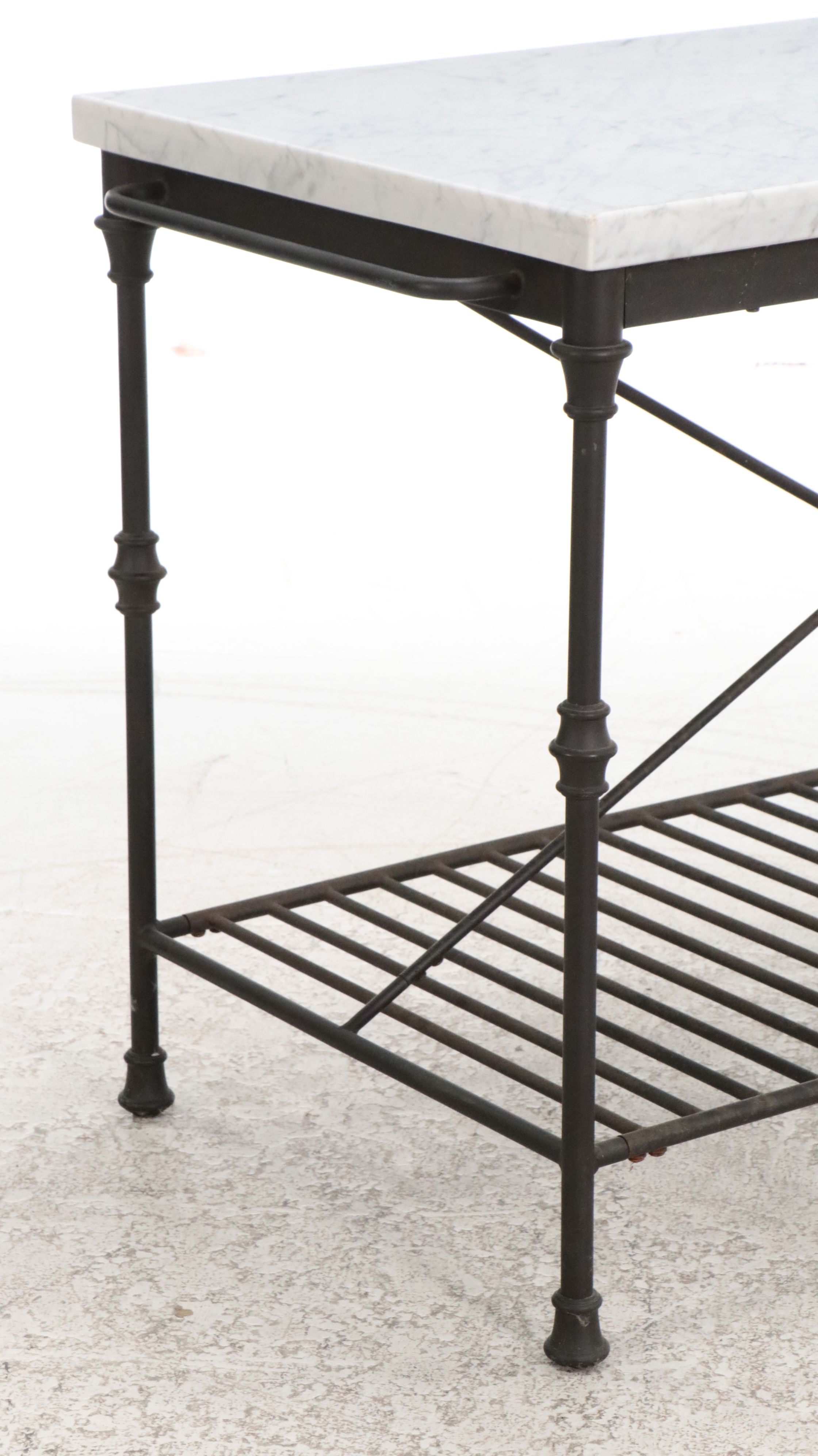 French Style Cast Metal Stone Top Kitchen Island