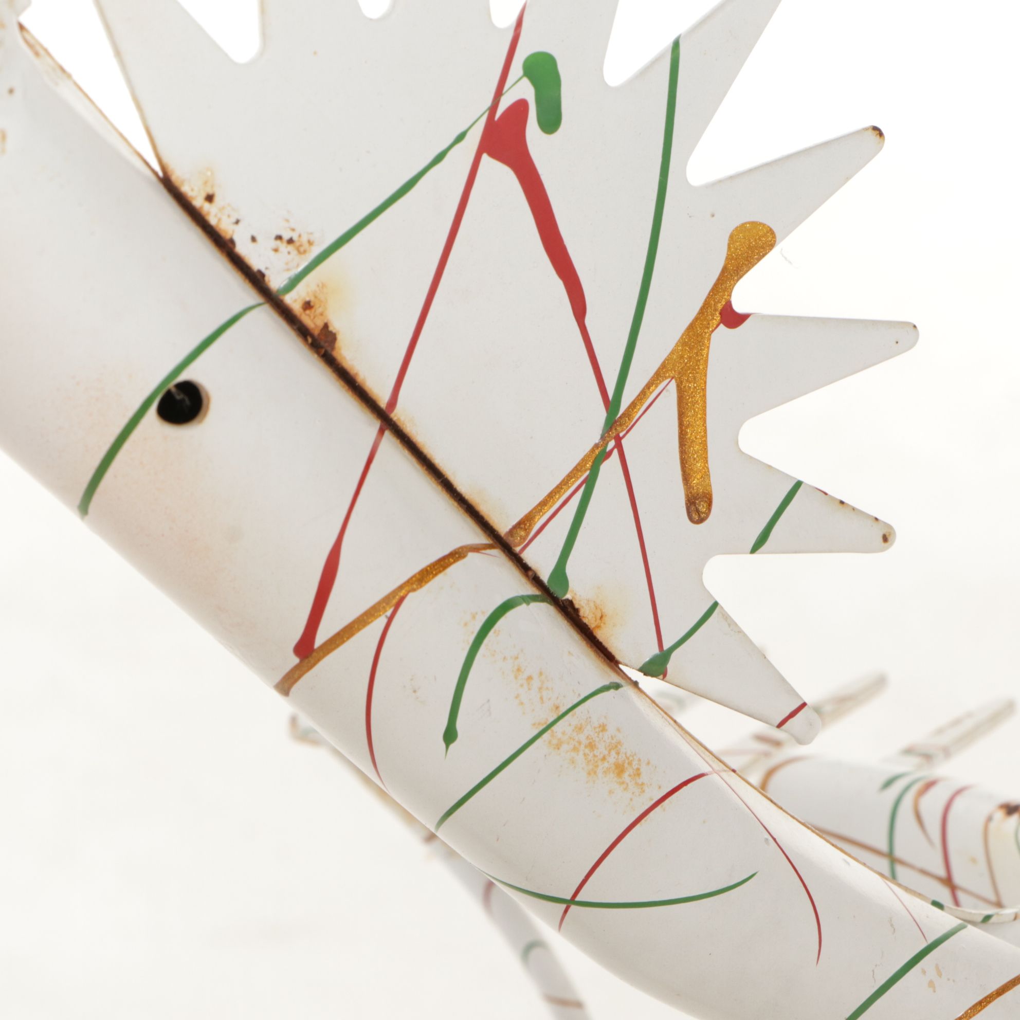 Painted Metal Bird Garden Figure from Recovered Tool Parts with Woven Grass Bird