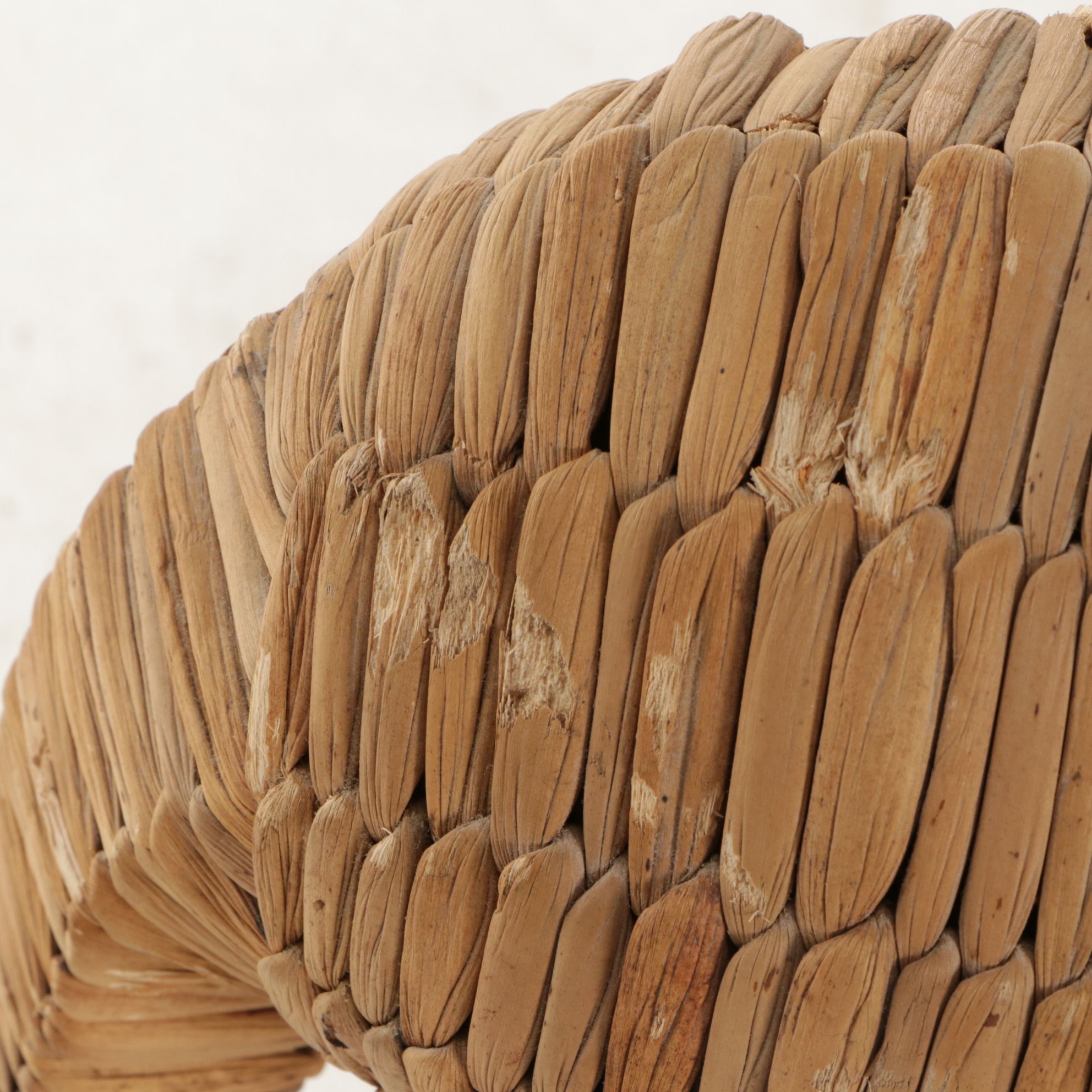 Painted Metal Bird Garden Figure from Recovered Tool Parts with Woven Grass Bird