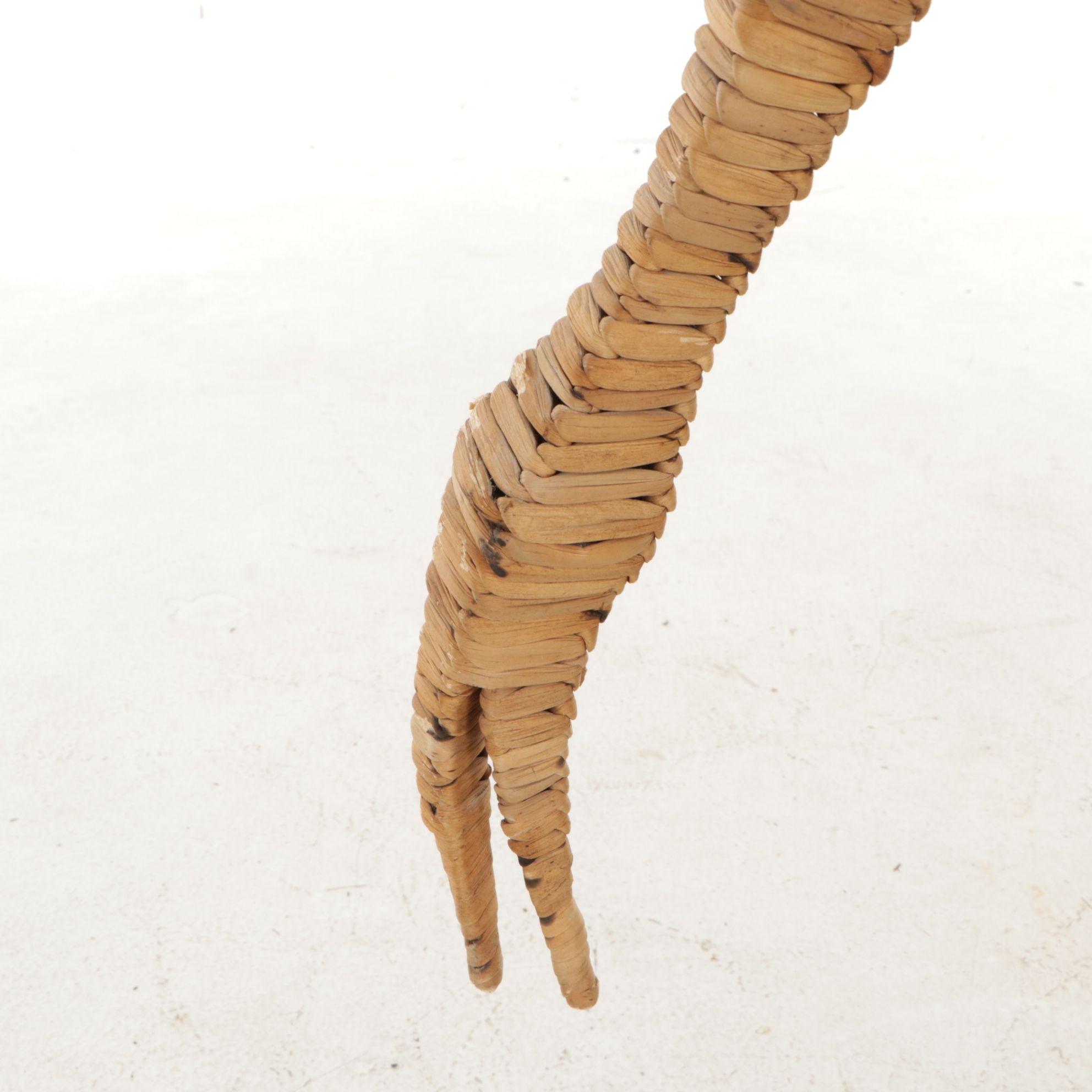 Painted Metal Bird Garden Figure from Recovered Tool Parts with Woven Grass Bird