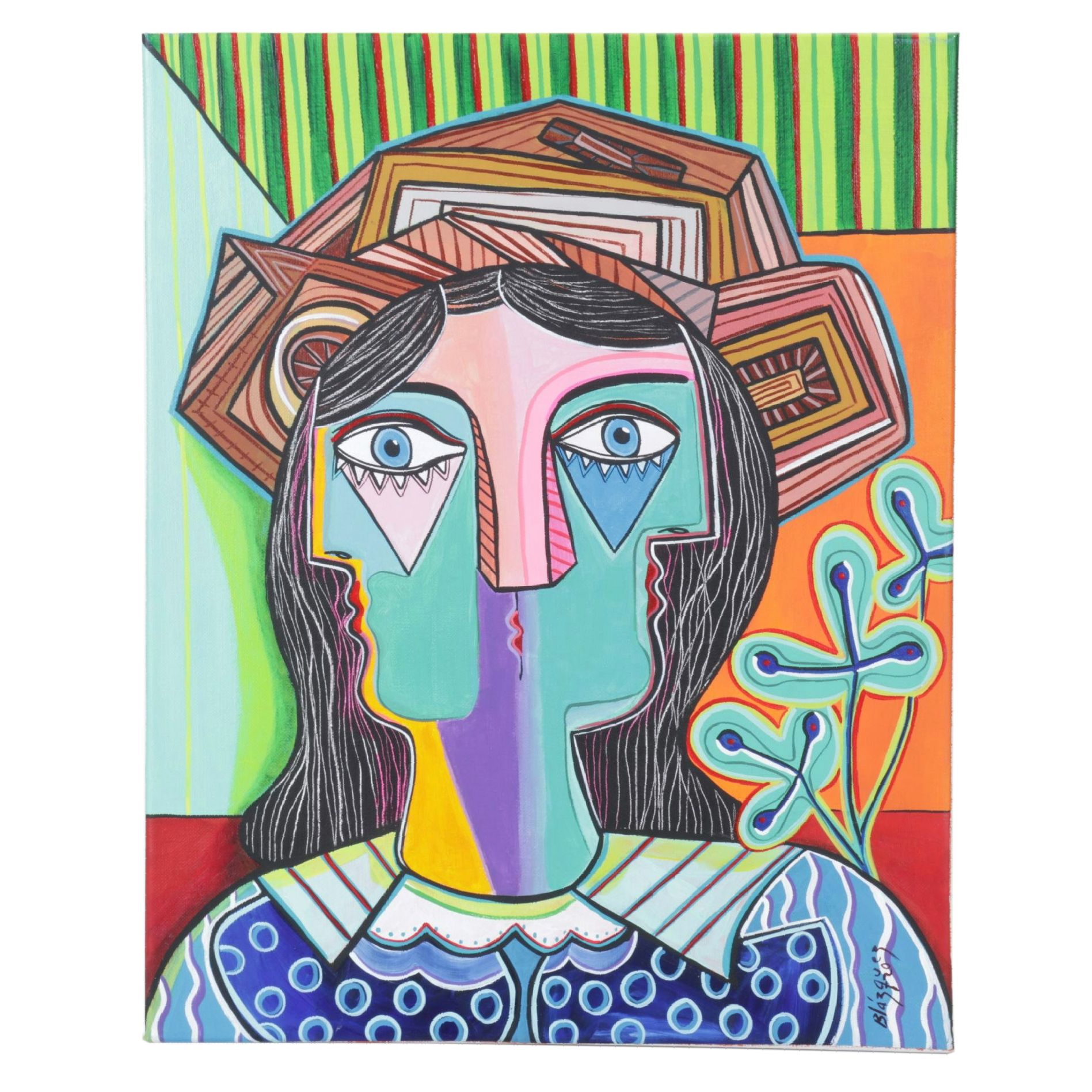 Michel Blázquez Acrylic Painting "Woman with Hat, Orange Room", 2020