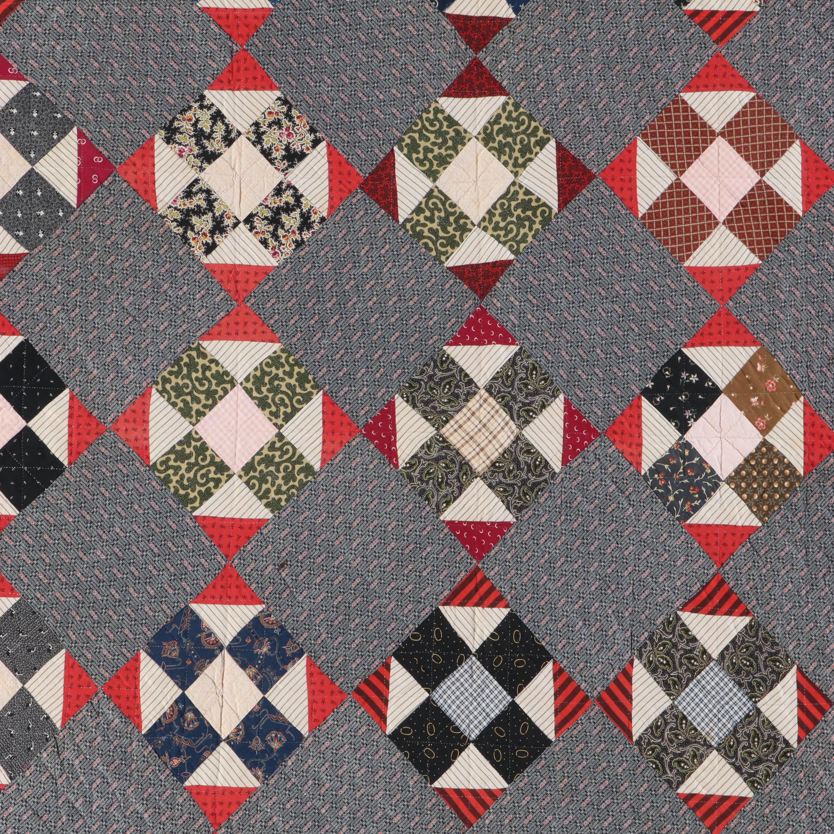 "Hourglass and Nine-Patch" Handcrafted Quilt