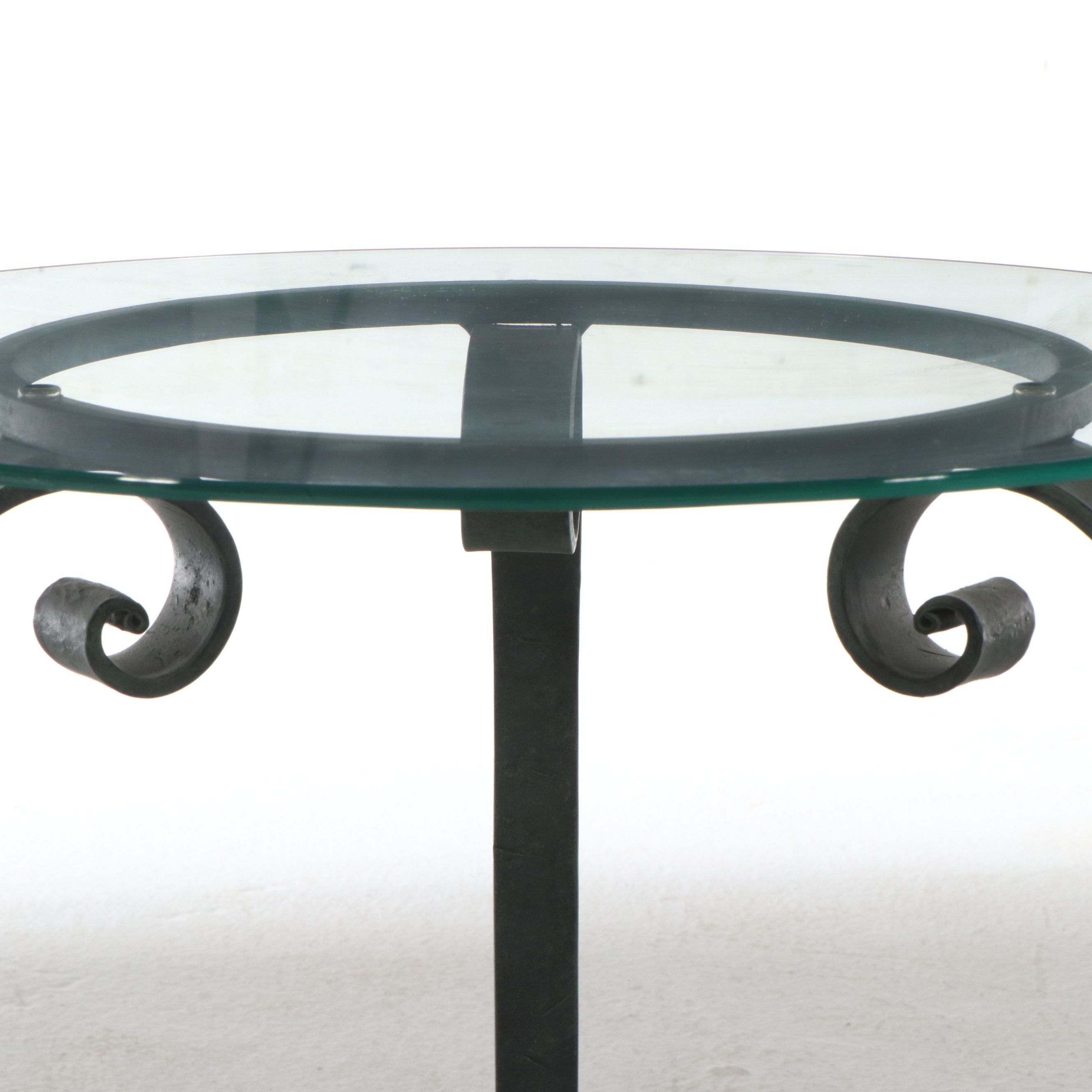 Glass Top Side Table with Scrolled Metal Base