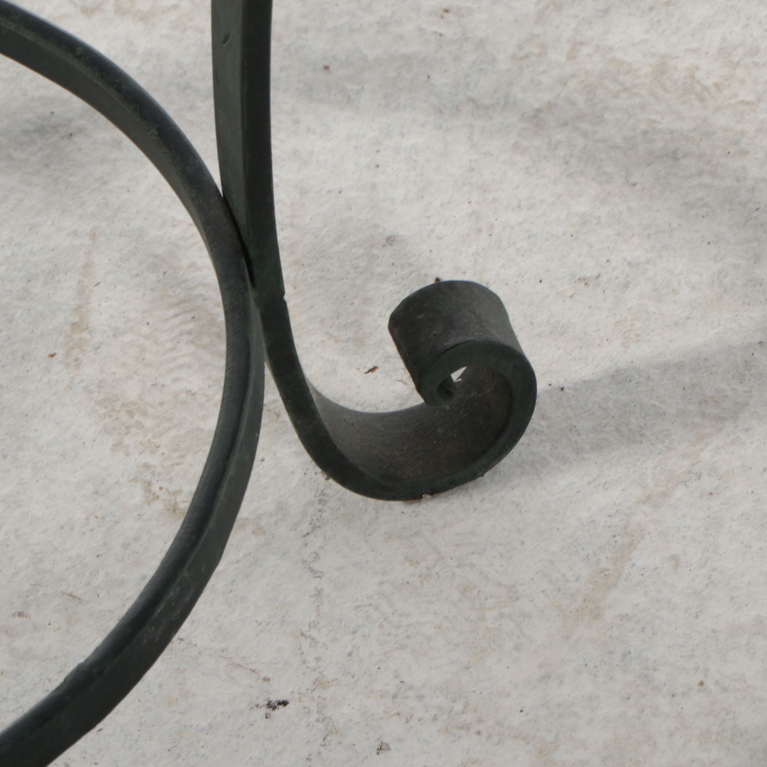 Glass Top Side Table with Scrolled Metal Base