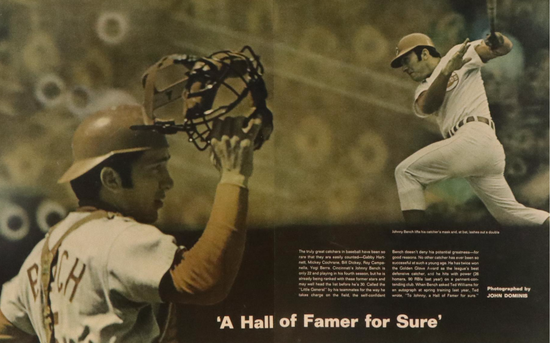 "A Hall of Famer for Sure" Offset Lithograph Framed Johnny Bench Spread, 1970