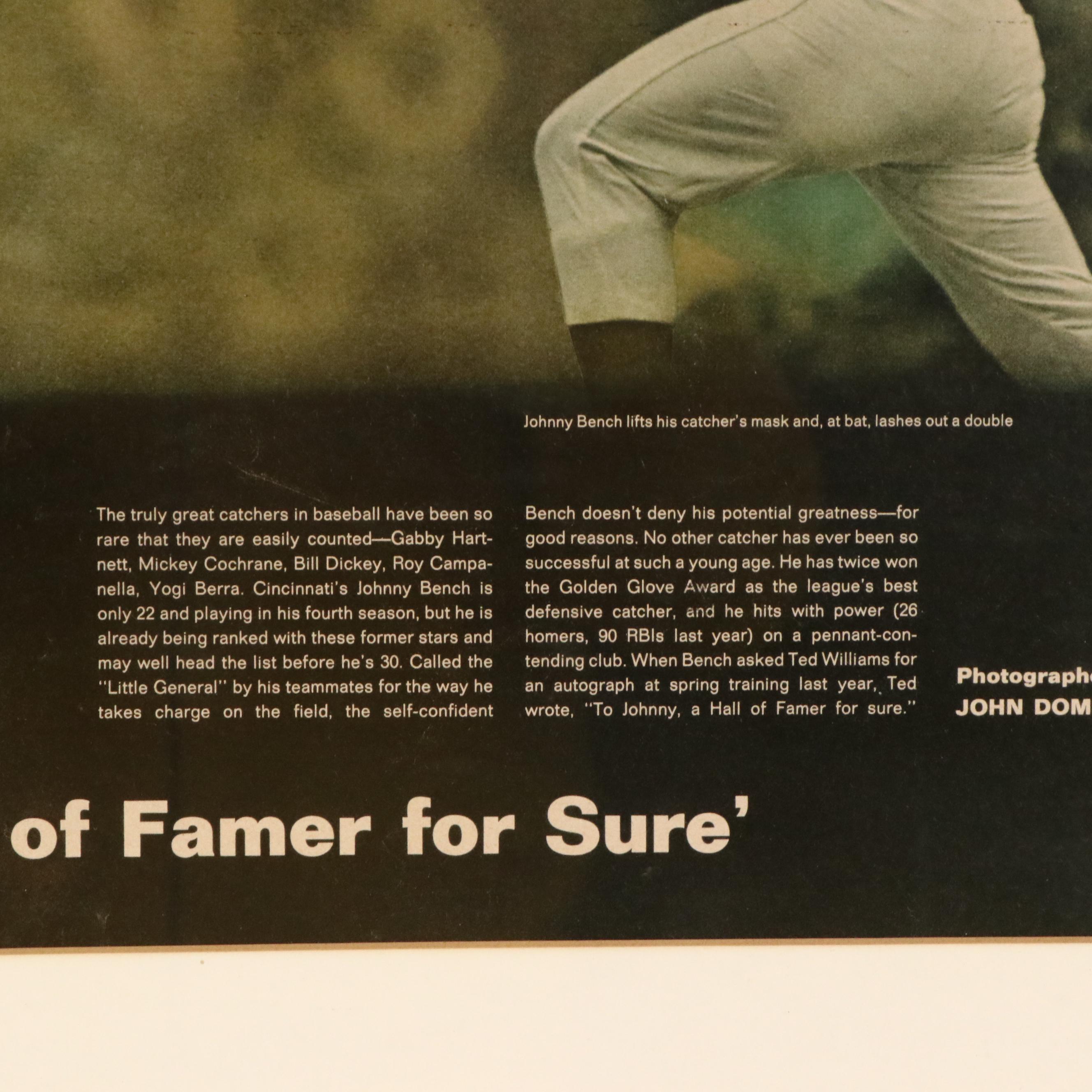 "A Hall of Famer for Sure" Offset Lithograph Framed Johnny Bench Spread, 1970