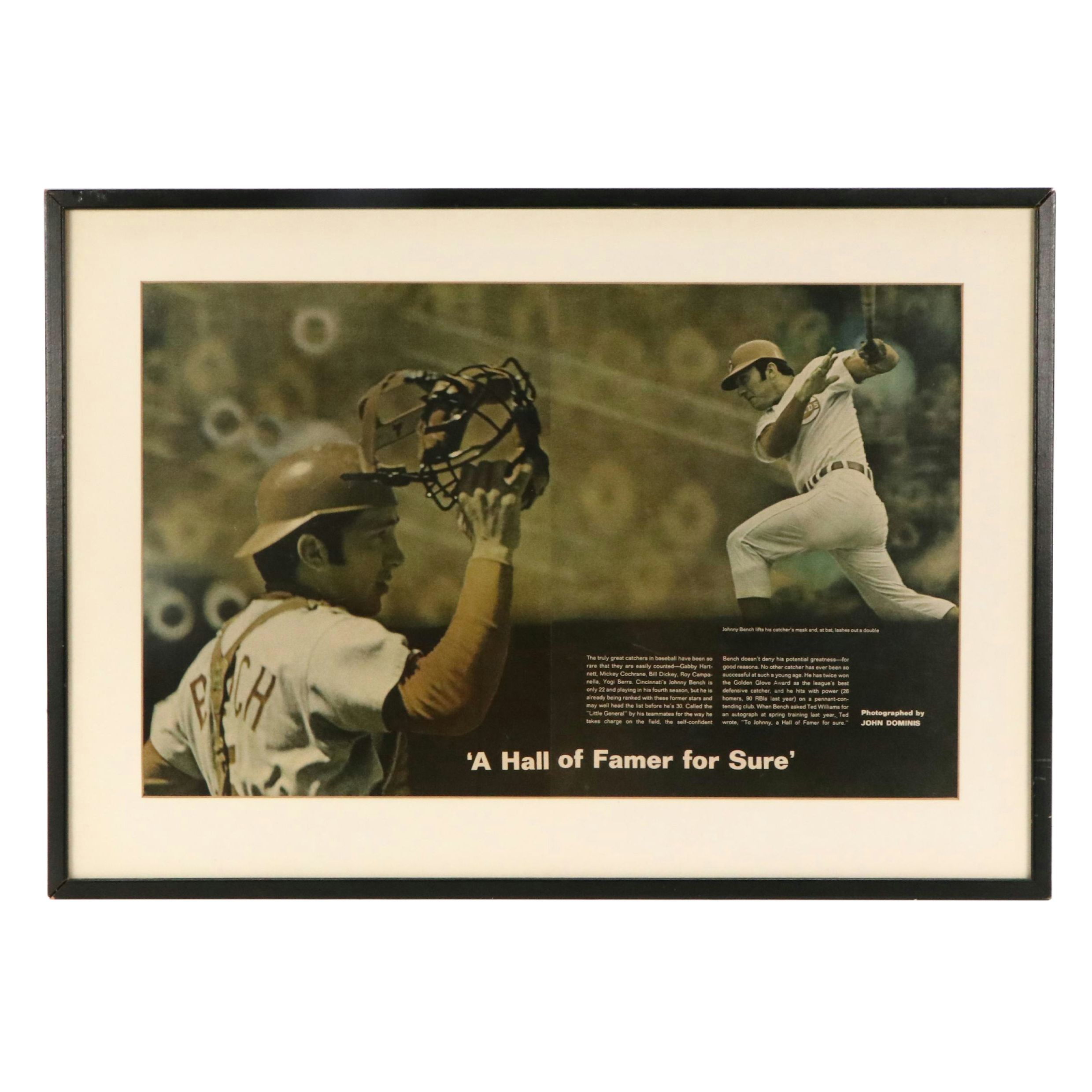"A Hall of Famer for Sure" Offset Lithograph Framed Johnny Bench Spread, 1970