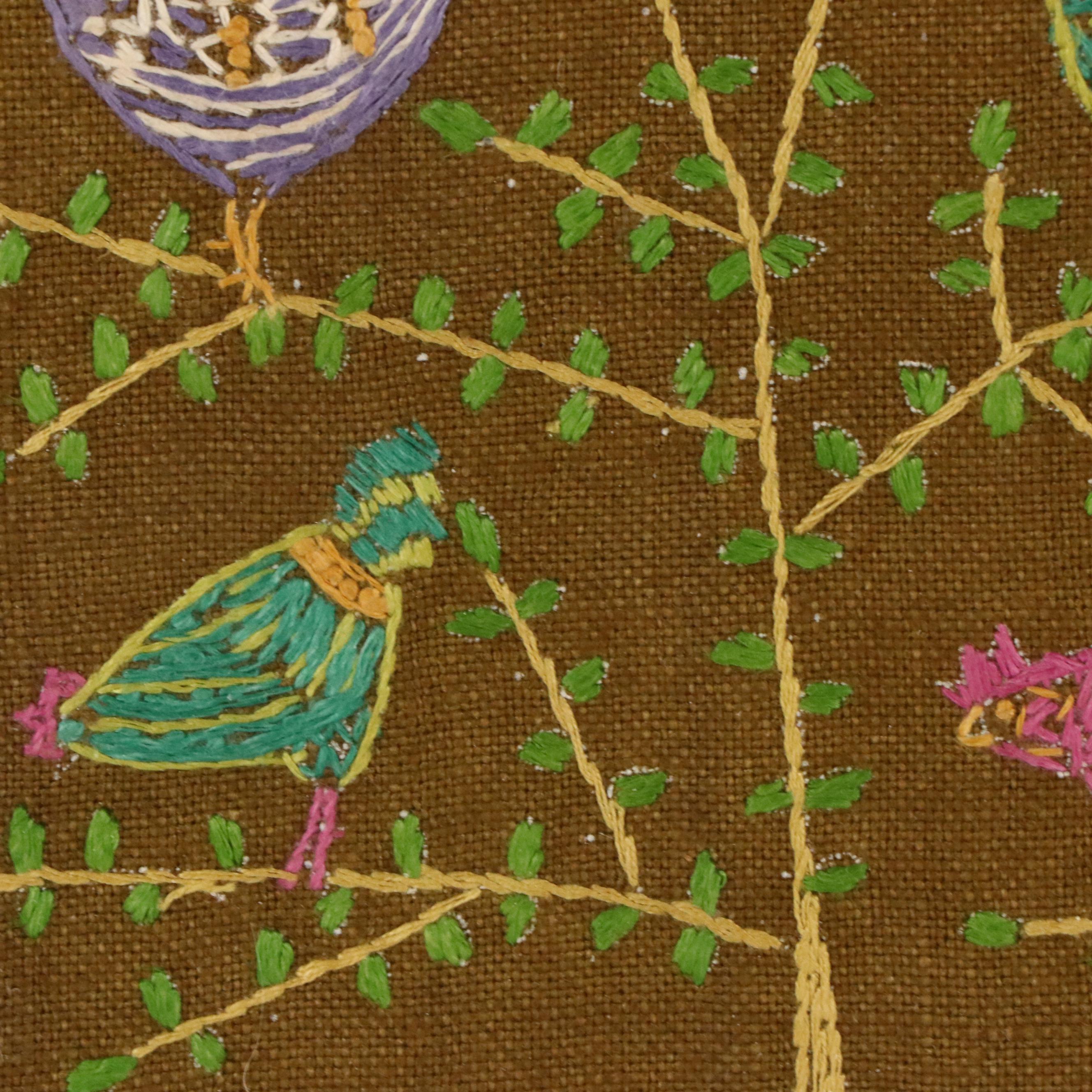 Folk Art "Chicken Tree" Crewel Embroidery
