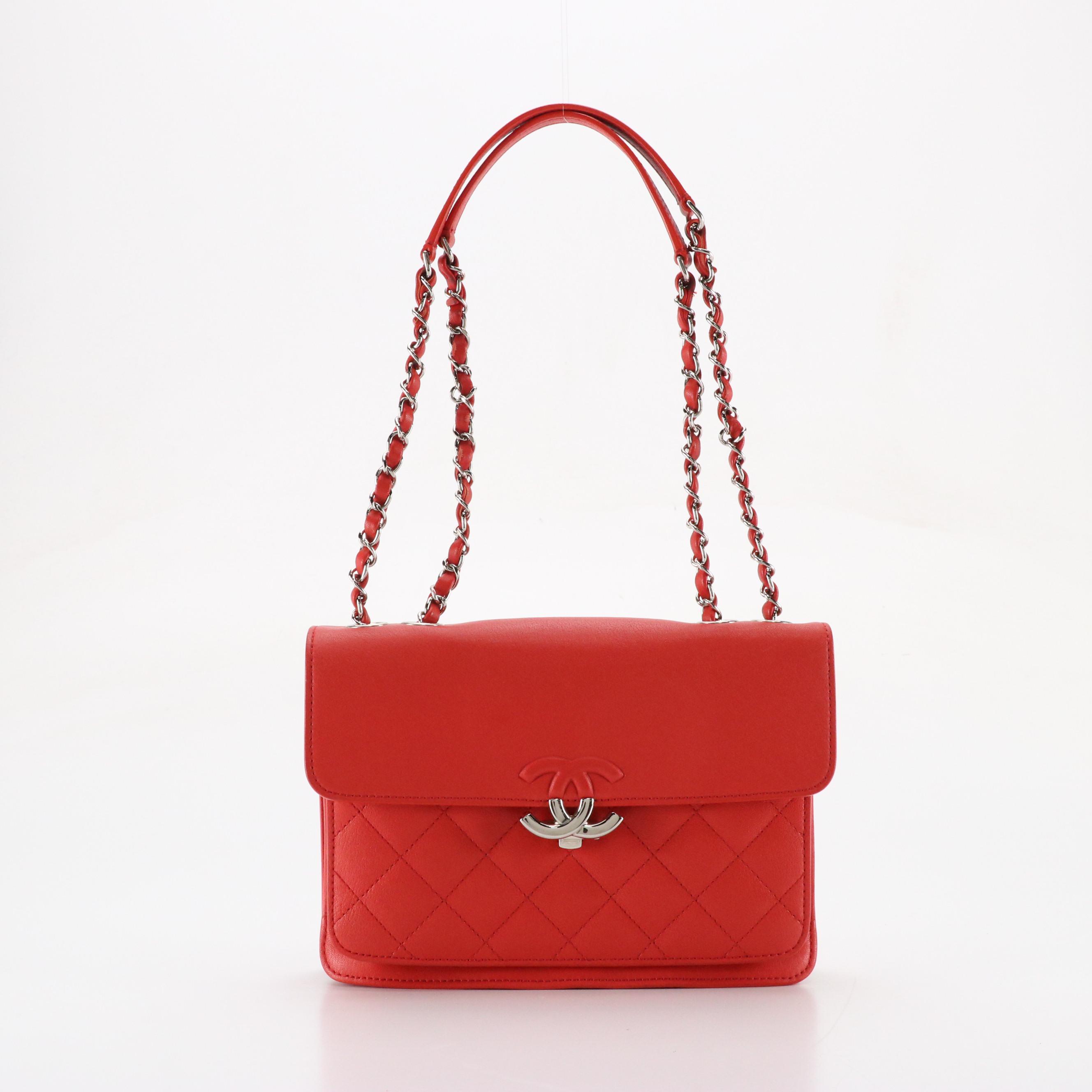 Chanel Chain Strap Flap Bag in Red Quilted Calfskin Leather