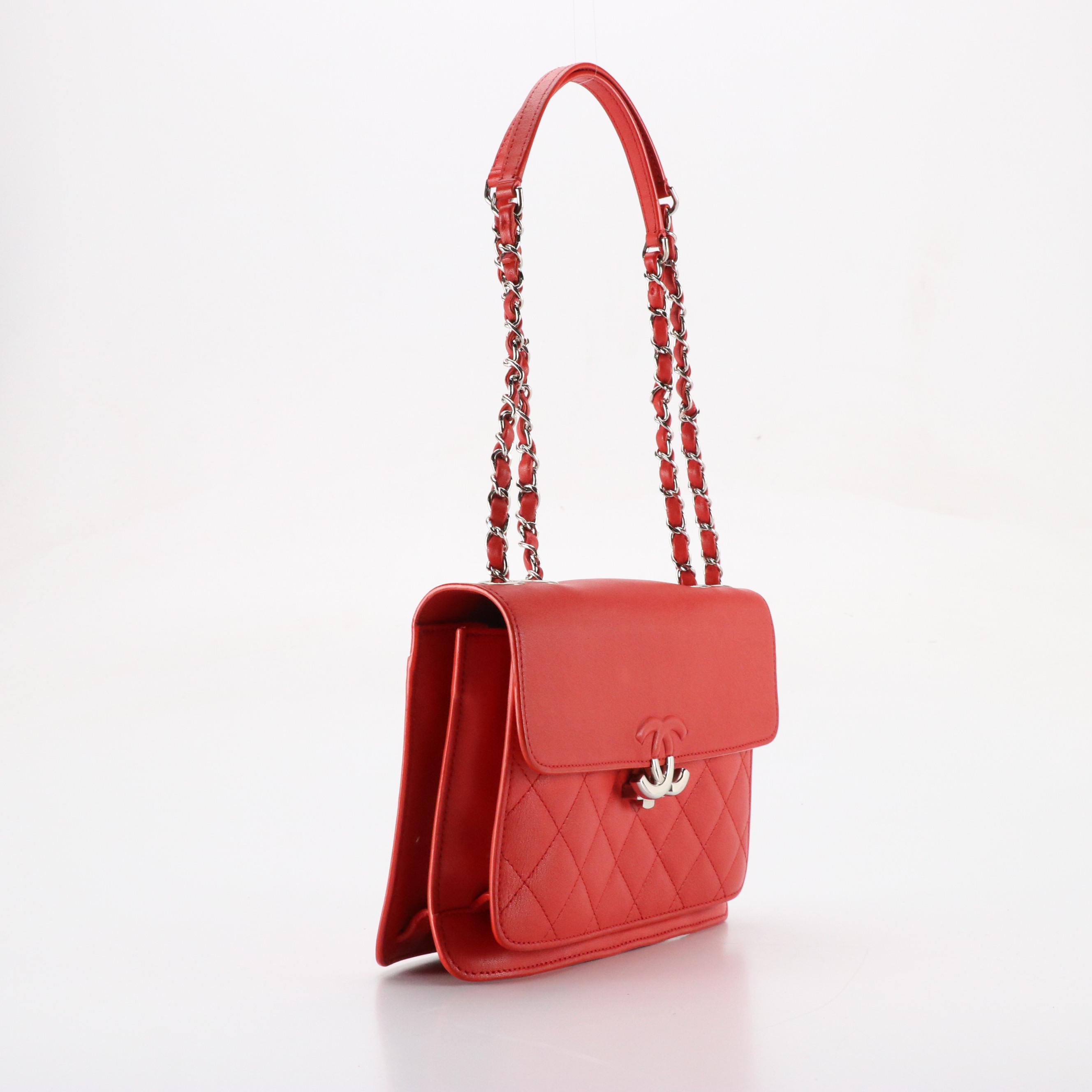 Chanel Chain Strap Flap Bag in Red Quilted Calfskin Leather