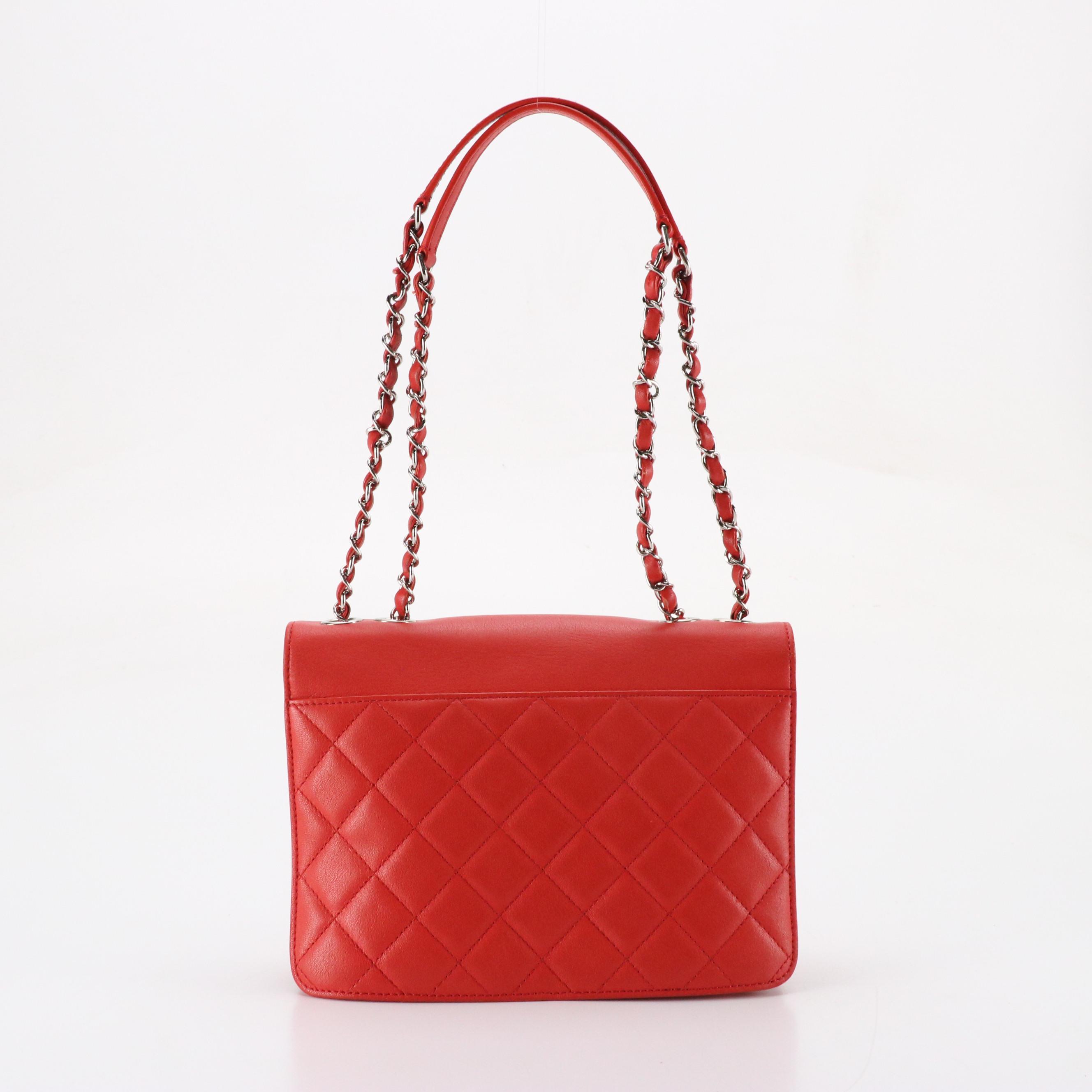 Chanel Chain Strap Flap Bag in Red Quilted Calfskin Leather