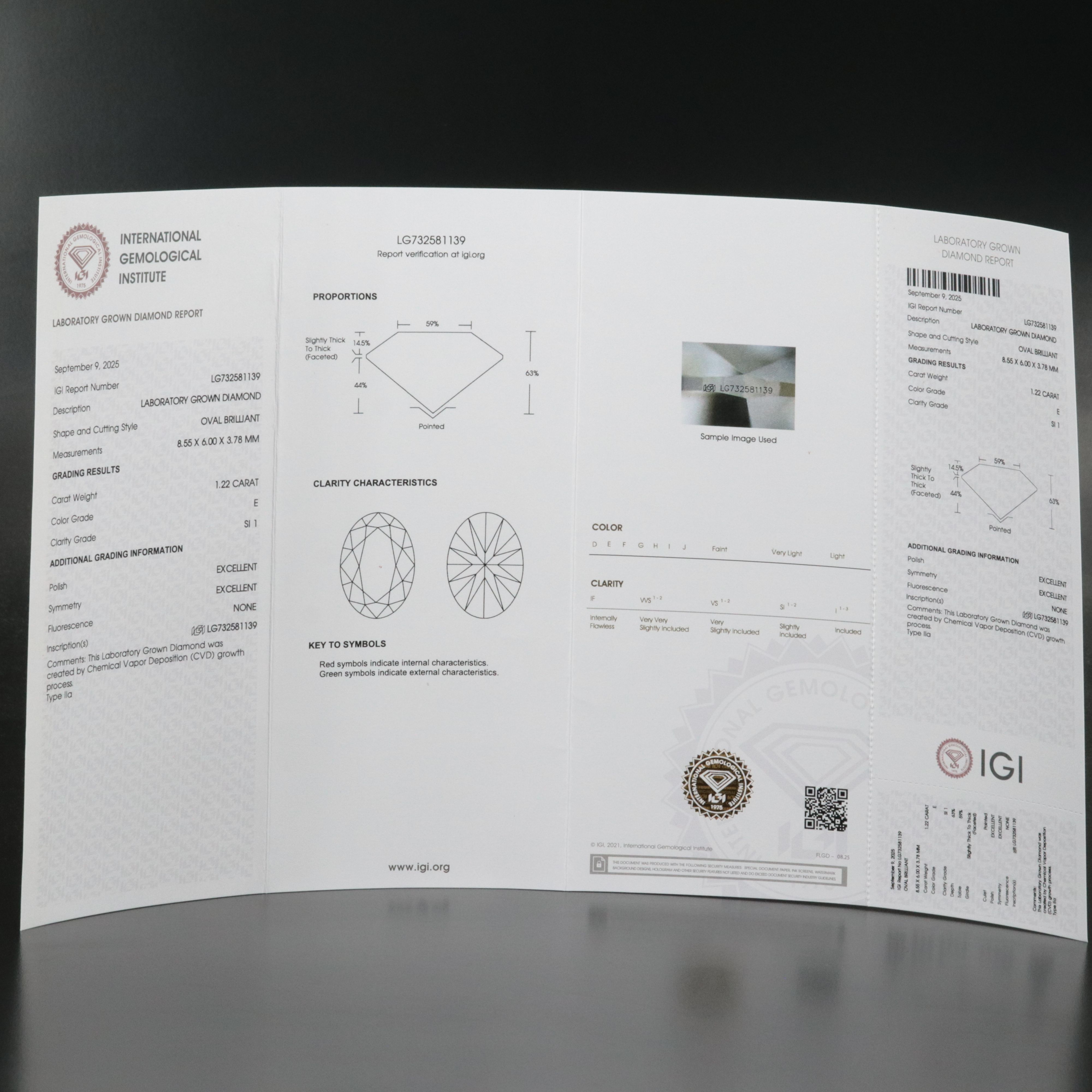 Loose 1.22 CT Lab Grown Diamond with IGI Report