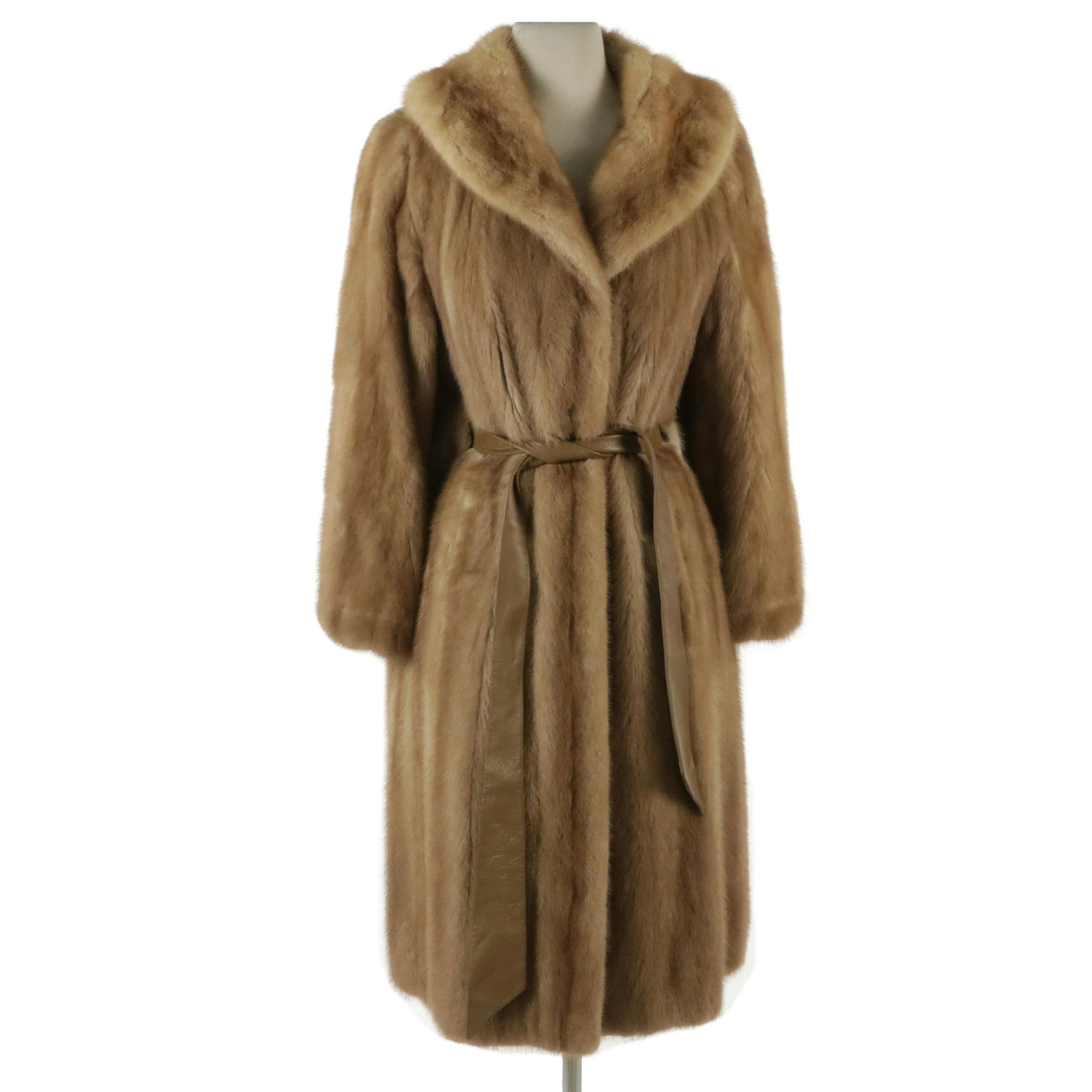 Blond Mink Fur Mid-Length Jacket with Leather Belt From Pogue's