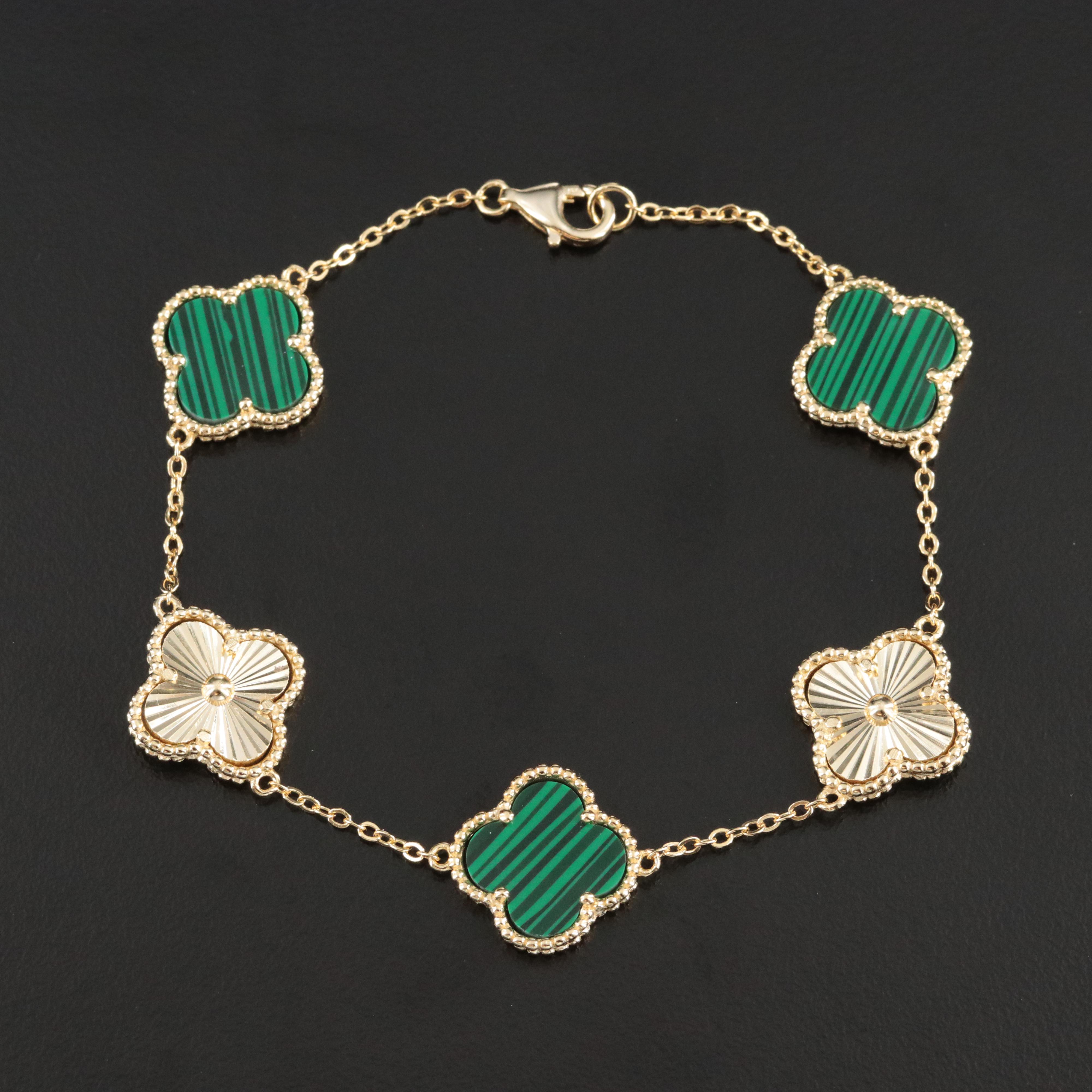 Sterling Faux Malachite Quatrefoil Bracelet