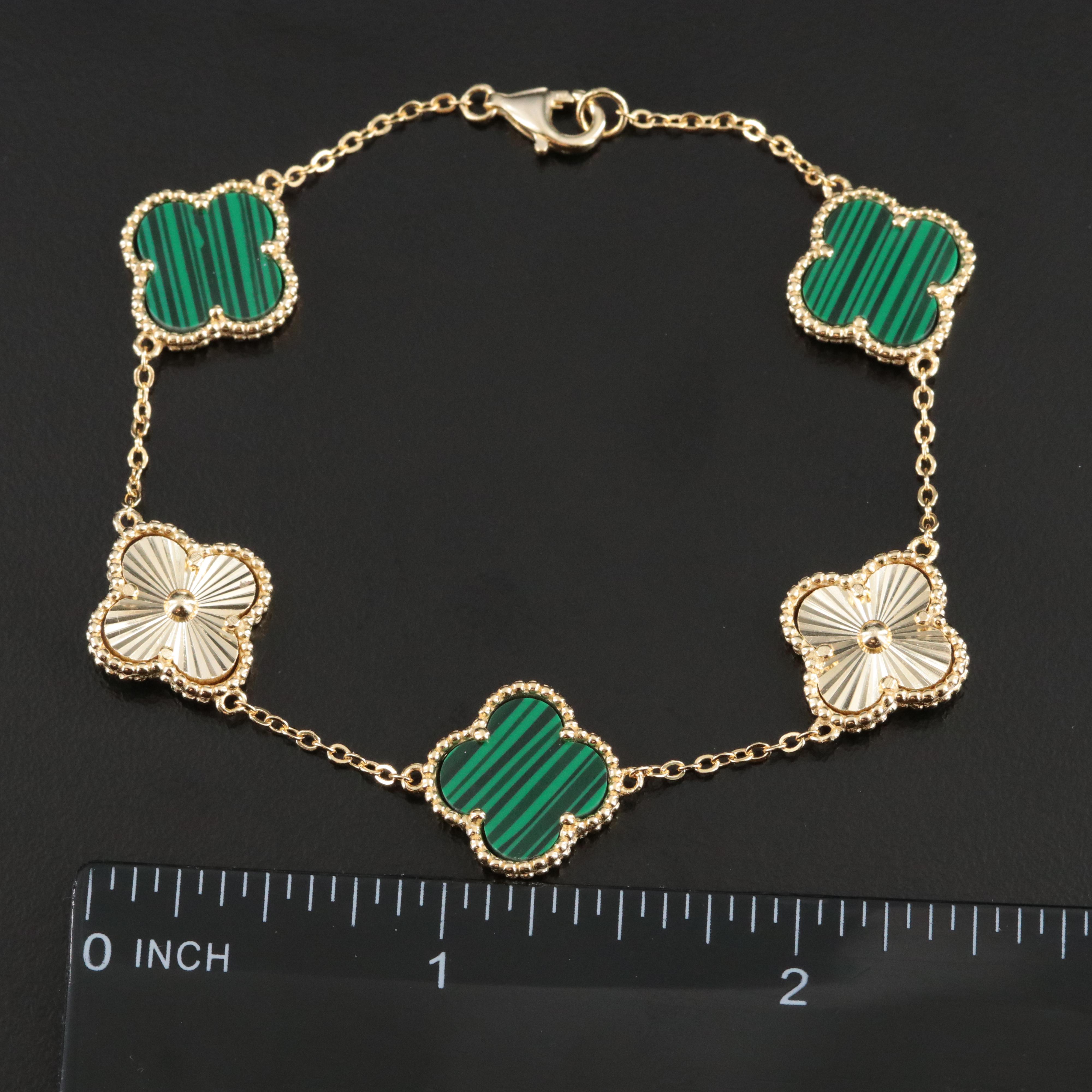 Sterling Faux Malachite Quatrefoil Bracelet