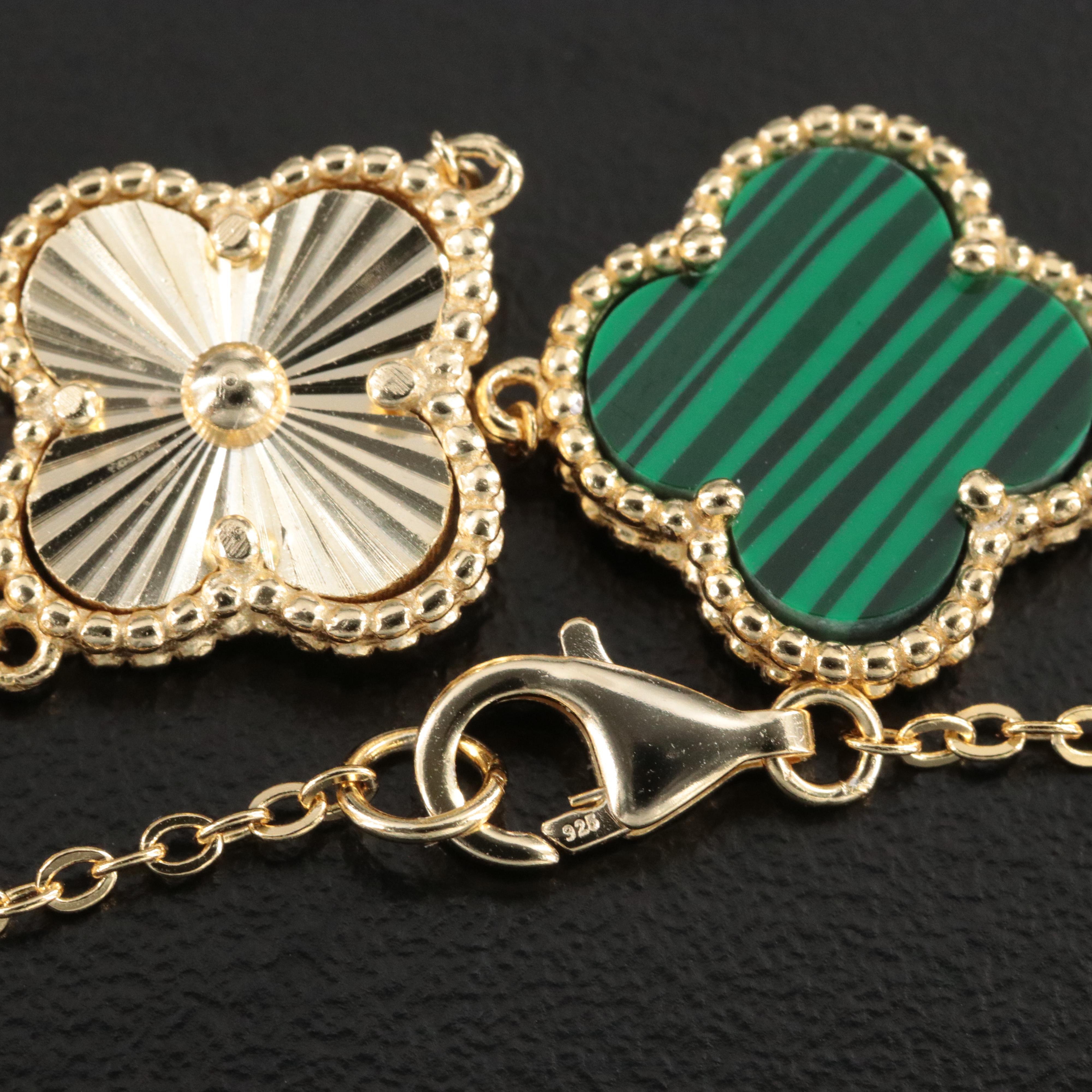 Sterling Faux Malachite Quatrefoil Bracelet