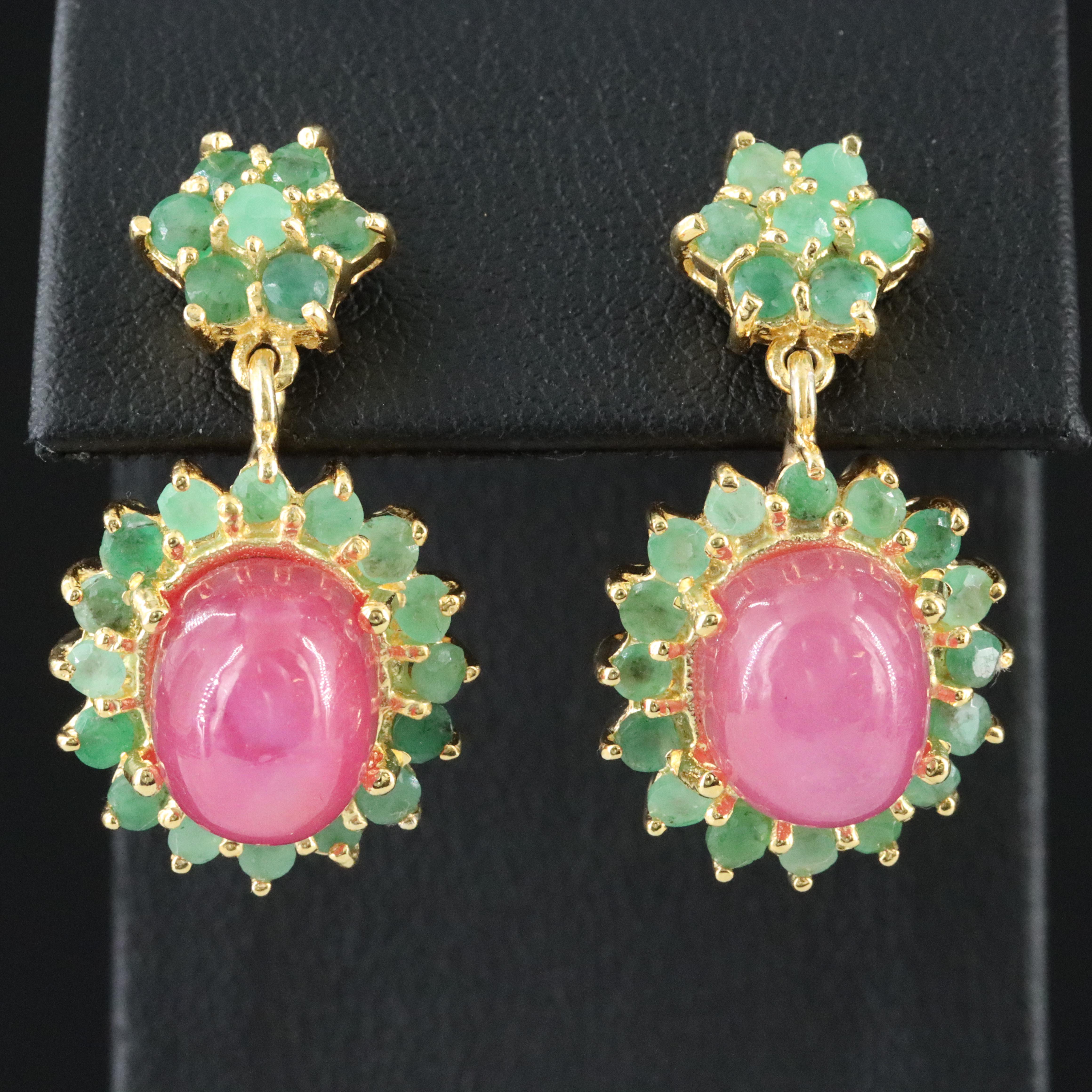 Sterling Ruby and Emerald Earrings