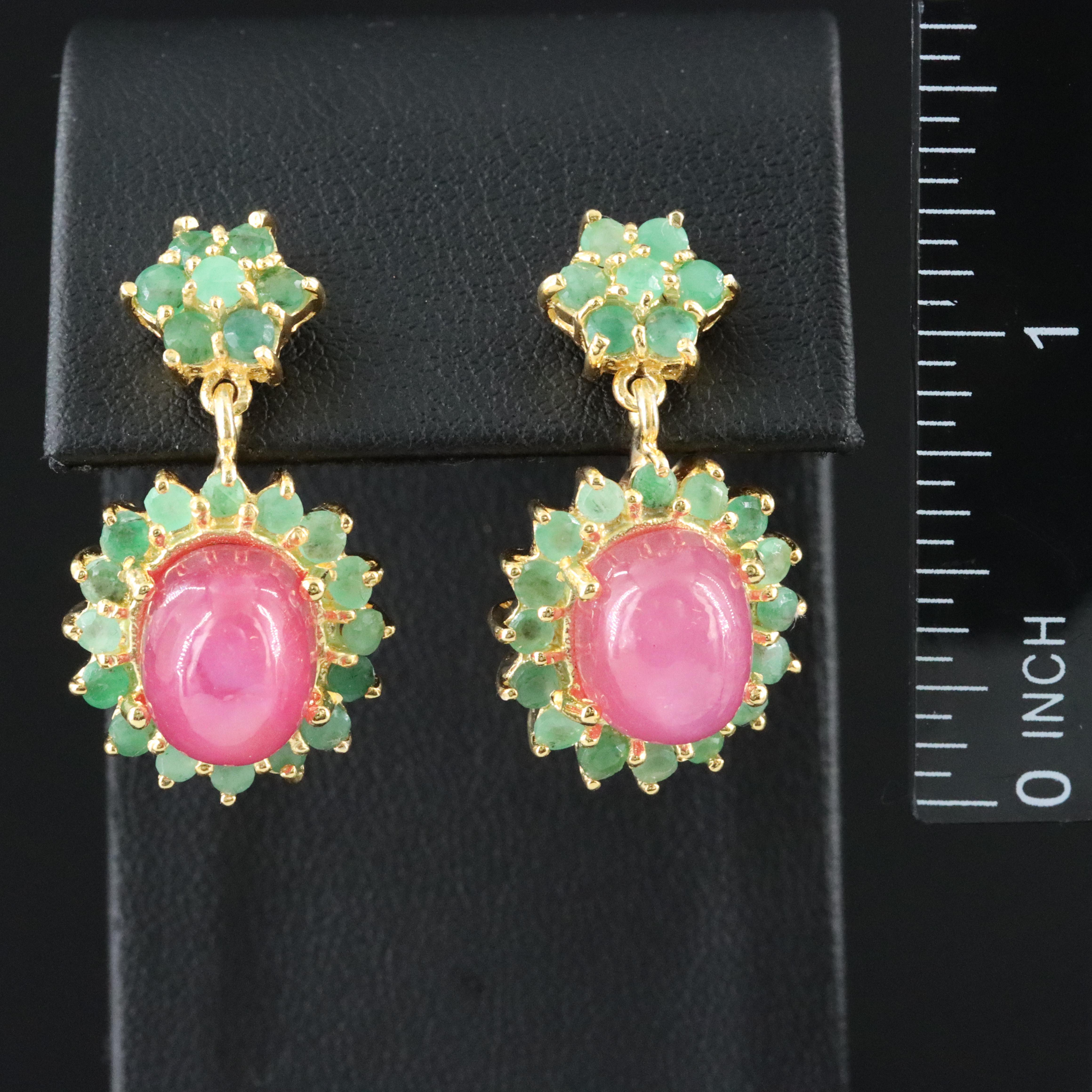 Sterling Ruby and Emerald Earrings
