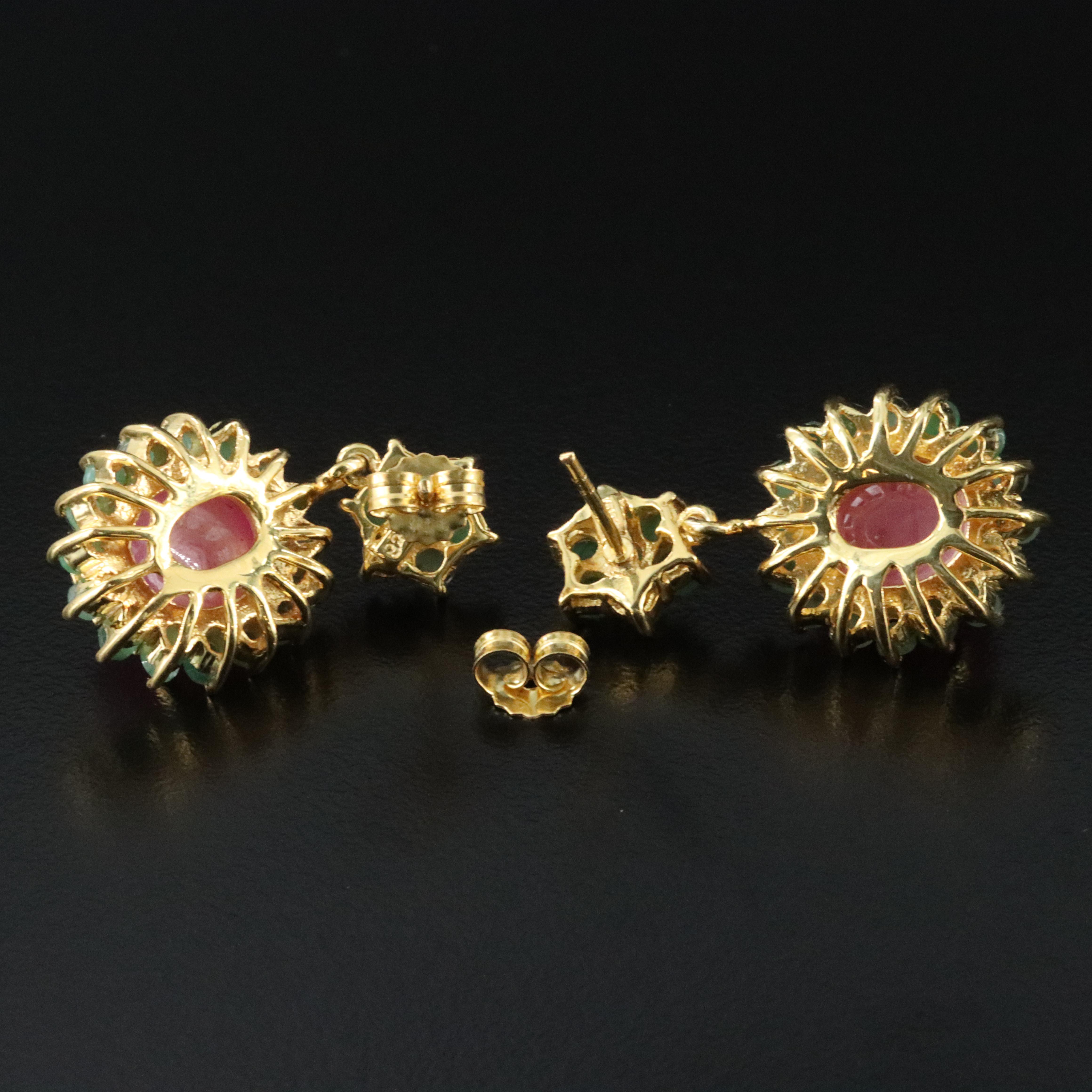 Sterling Ruby and Emerald Earrings