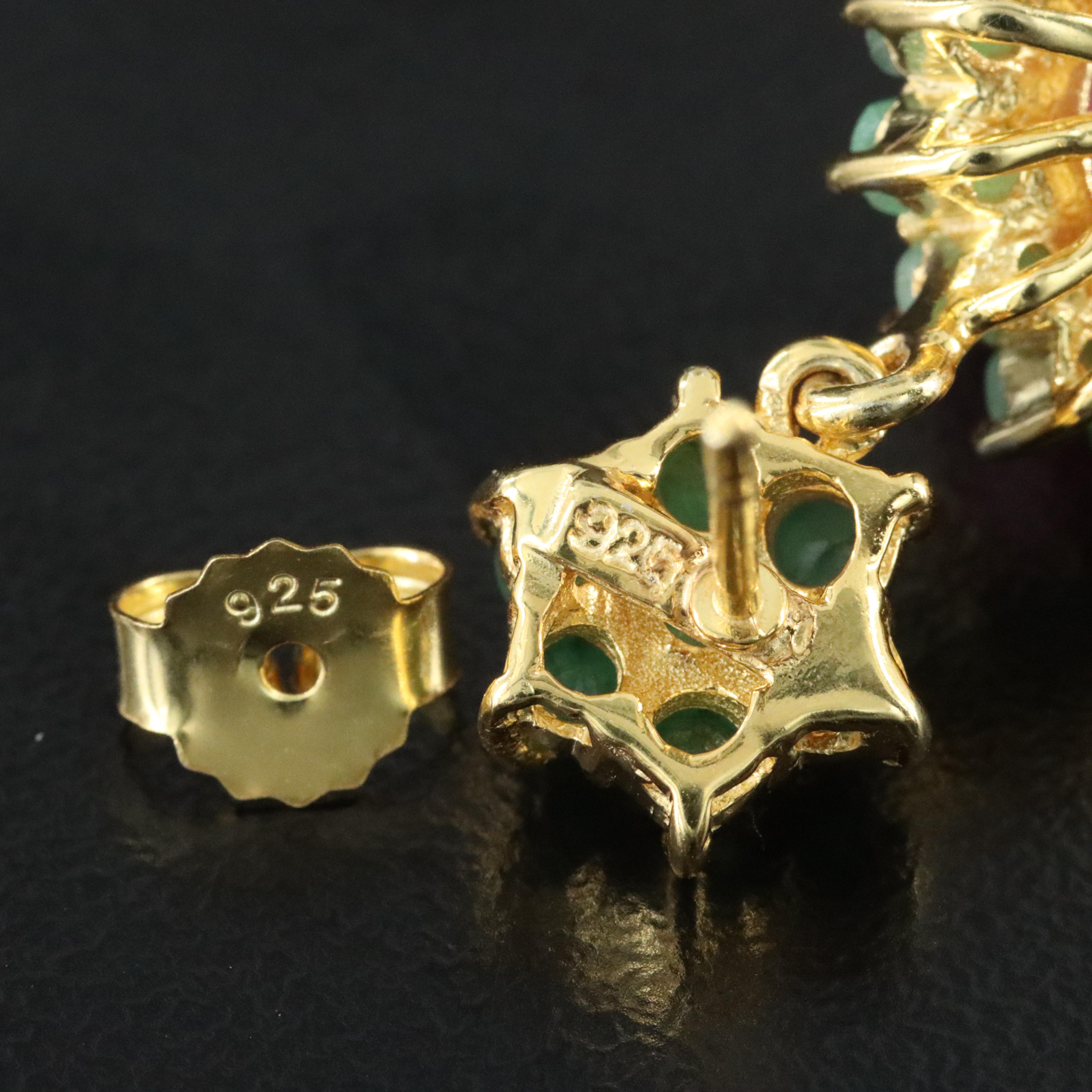 Sterling Ruby and Emerald Earrings