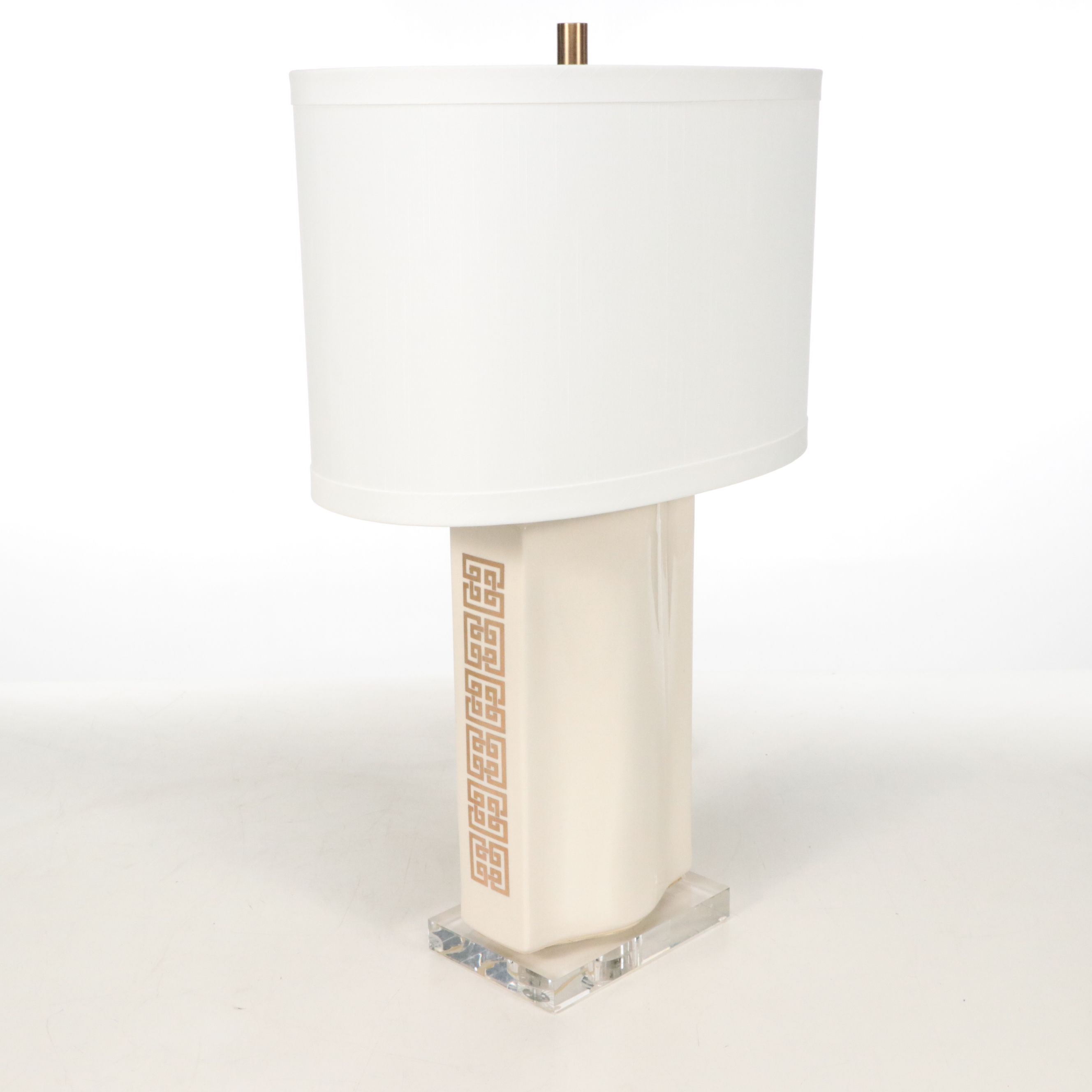 Contemporary Chinese Ceramic Table Lamp on Acrylic Base with Fabric Shade