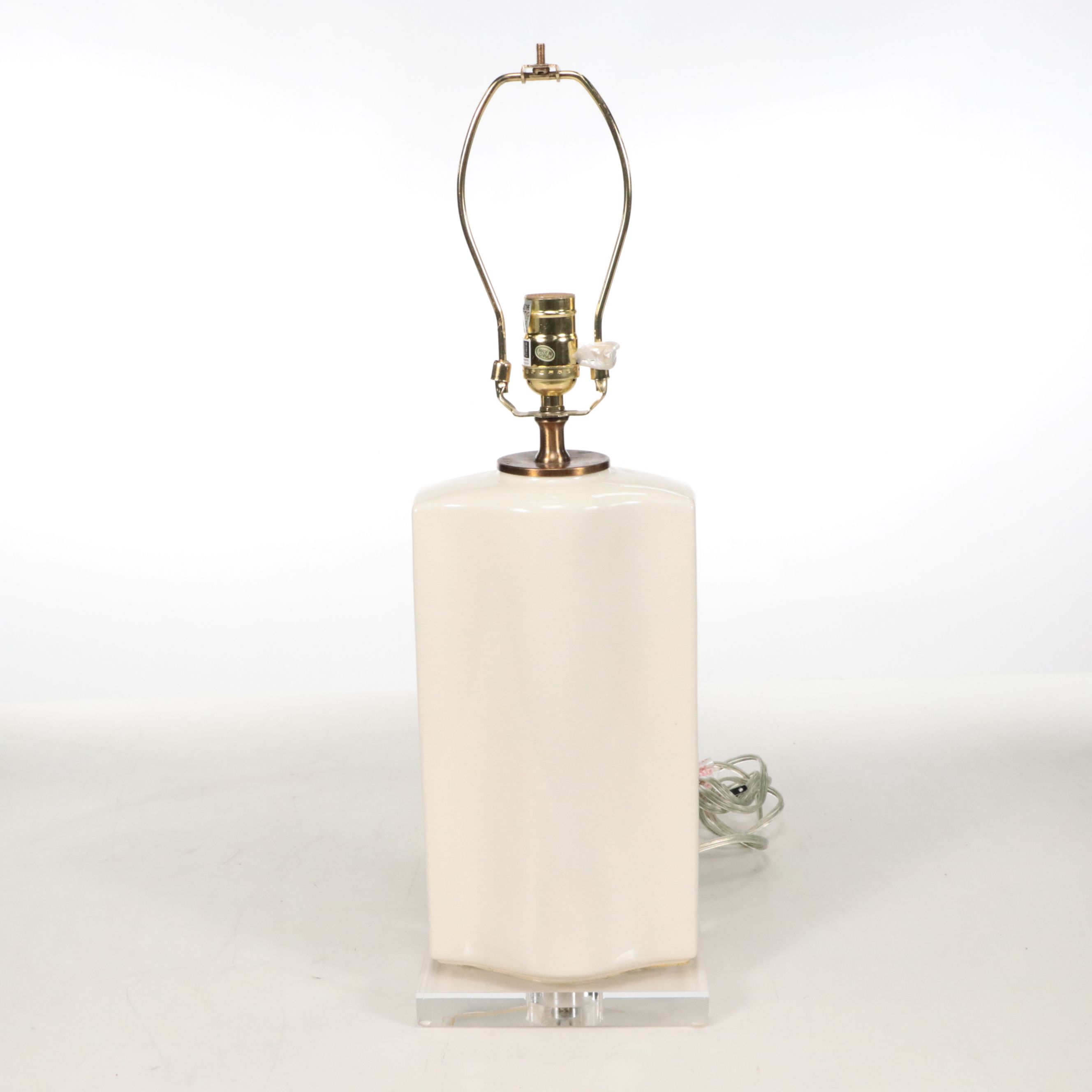 Contemporary Chinese Ceramic Table Lamp on Acrylic Base with Fabric Shade